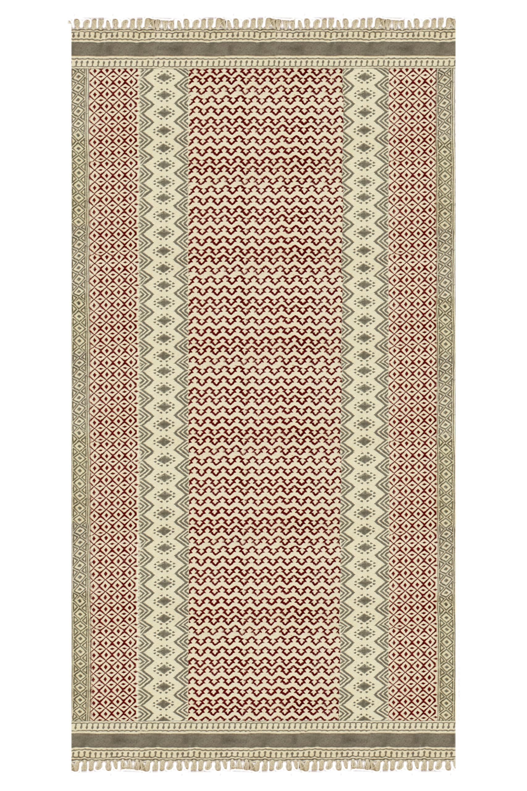 Kelim-Läufer, 2,6 x 18 cm, roter und Grauer Flachgewebe-Läufer für drinnen und draußen, 0,19 Zoll, steinwaschbarer Baumwollteppich, Boho-Teppiche für Küche, Eingangsbereich