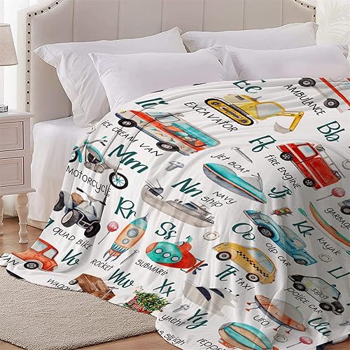 Miniatura 7 de Manta de franela del alfabeto de transporte para niños, adultos, adecuada para sofá, cama, campamento, viajes, todas las estaciones, 40 x 50