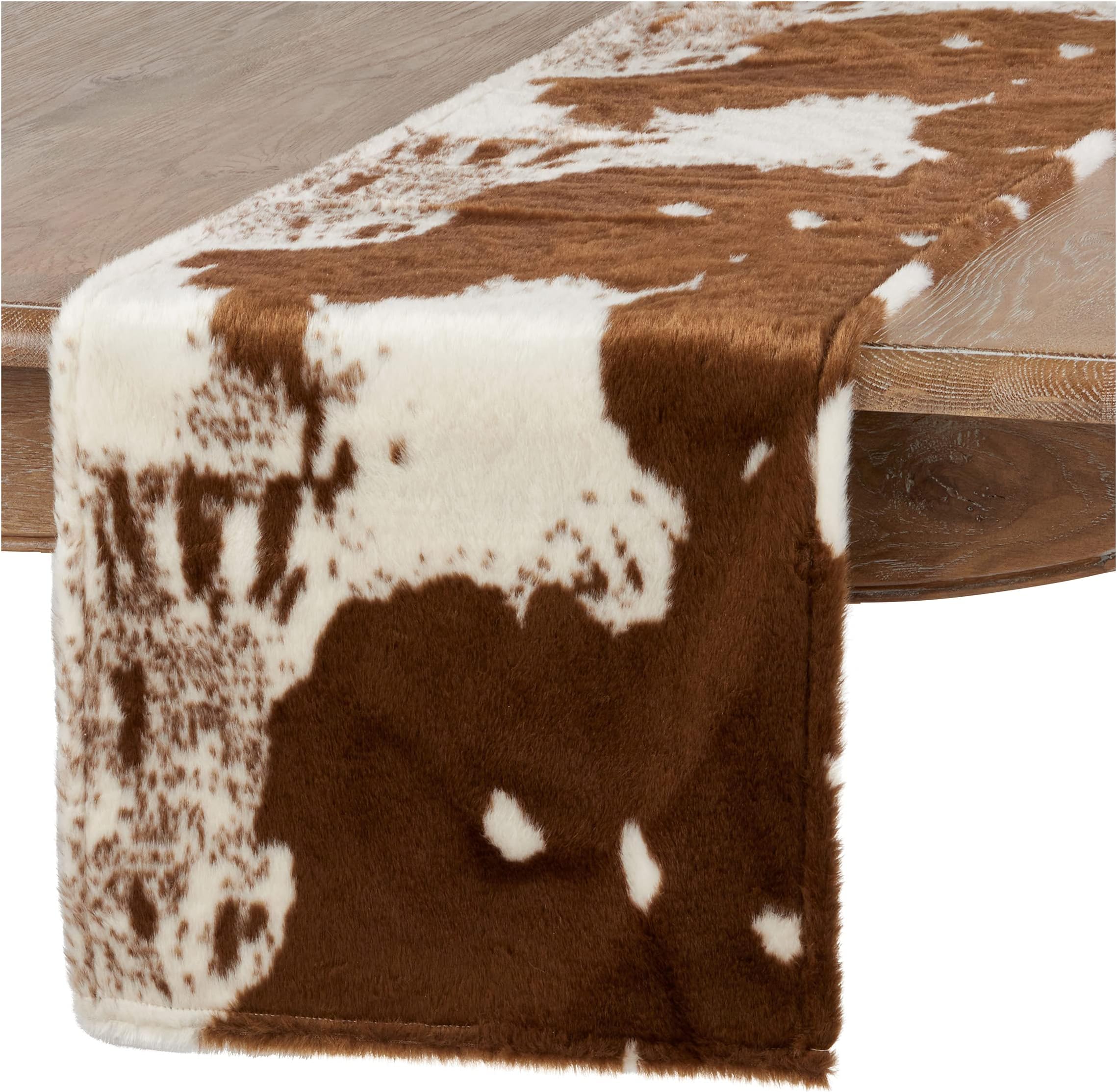 Occasion Gallery Brown Polyester Cozy Rustic Country Faux Fur Cow Hide Table Runner, 16" X 54"