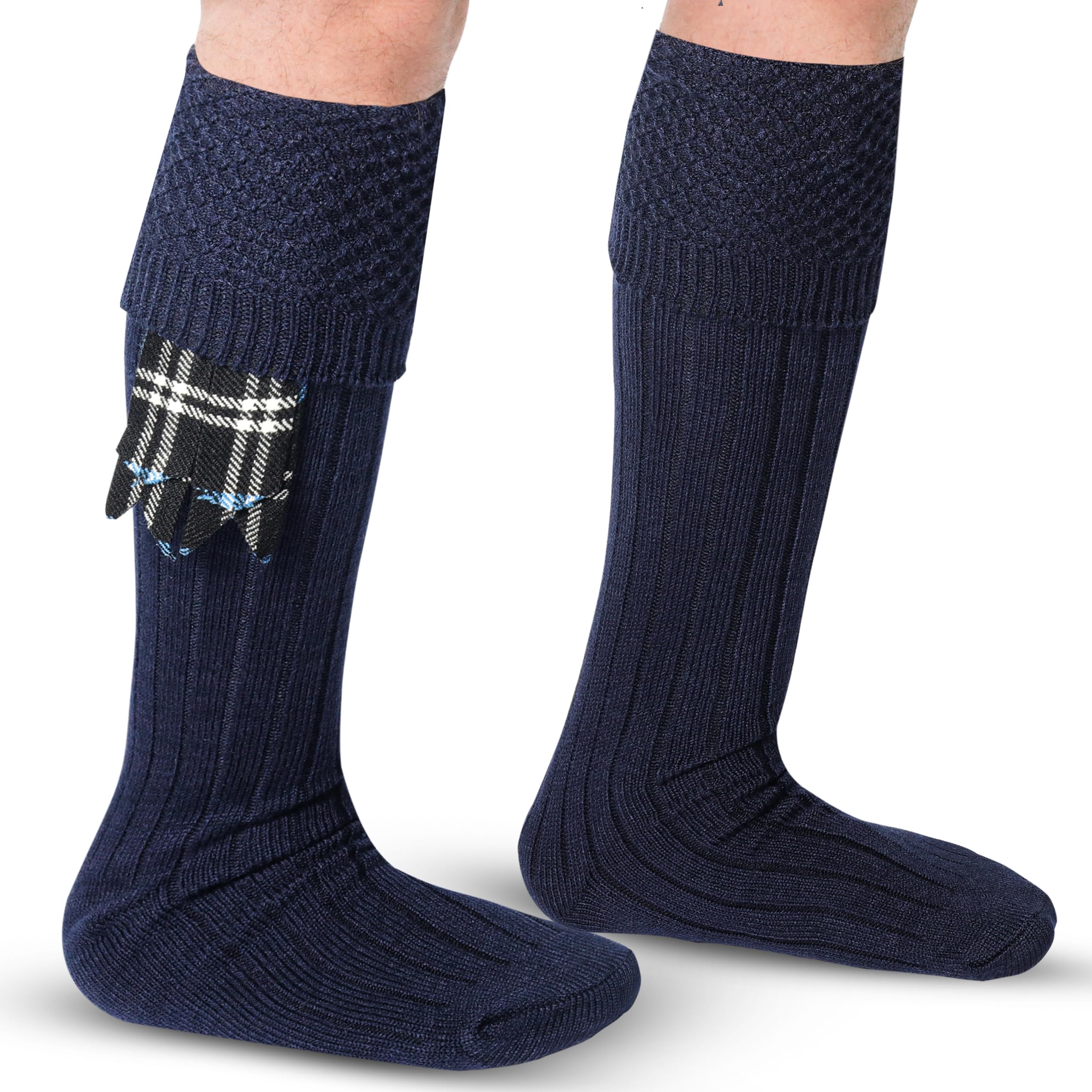 Dss Kilts Men's Navy Blue -Kilt Hose, Tradional Scottish Kilt Scocks Wool Blend, Bubbled Design Kilt Socks For Usa Shoe Sizes, Medium