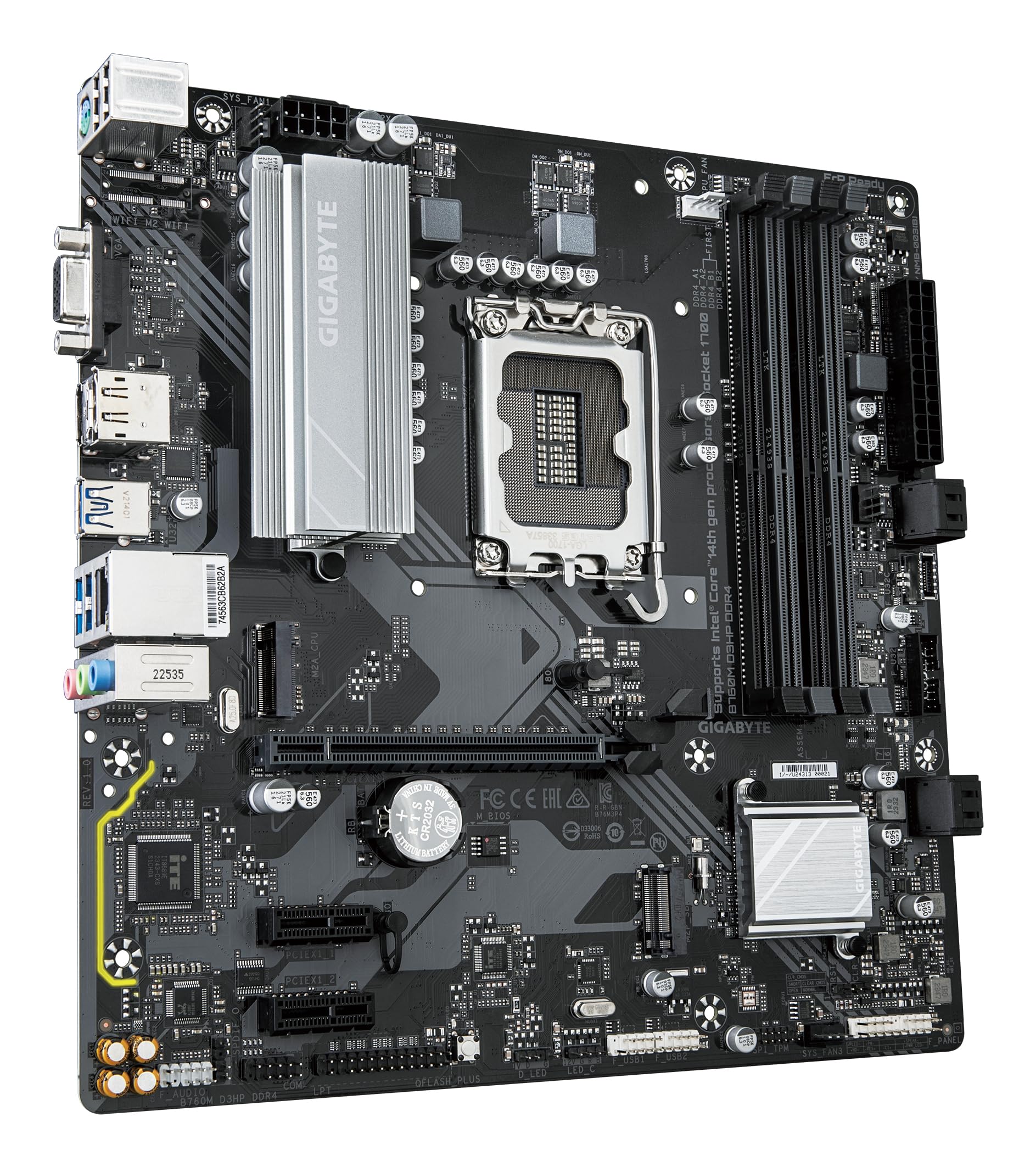 GIGABYTE B760M D3HP DDR4 Placa Base - Soporta CPUs Intel Core de 14ª generación, VRM Digital de 4+1+1 Fases, hasta 5333MHz DDR4 (OC), 2xPCIe 4.0 M.2, GbE LAN, USB 3.2 Gen1