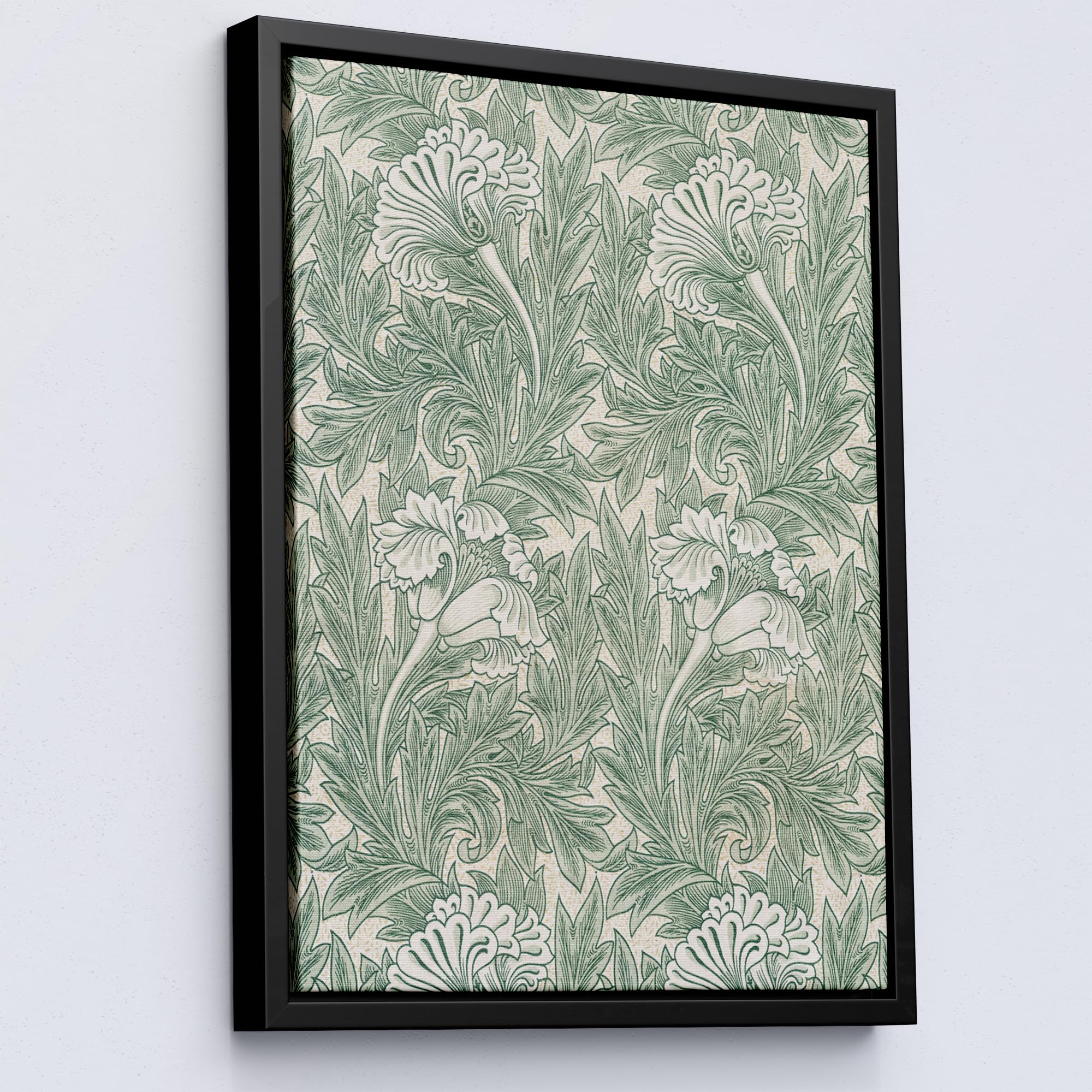 Lithobee - William Morris Tulip Serene Greenery Whimsical Foliage Art Black Framed Canvas 16x12inch(40x30cm) - Style No: 77