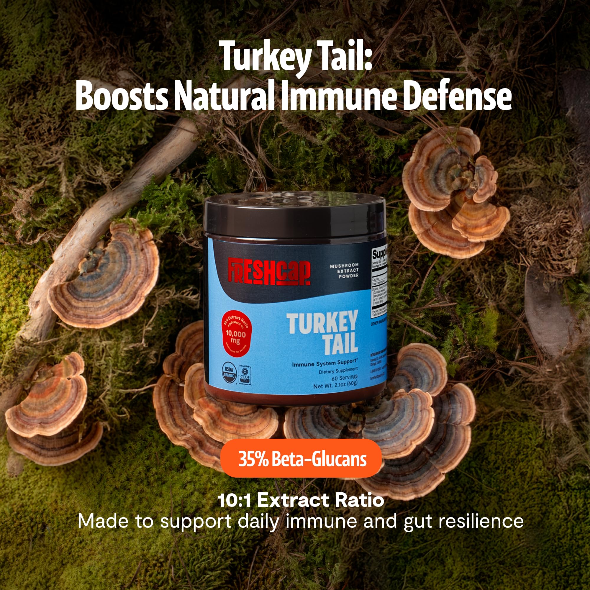 FreshCap Turkey Tail Mushroom Powder, Gut & Immune Support, 60 Servings — Amazon image 2