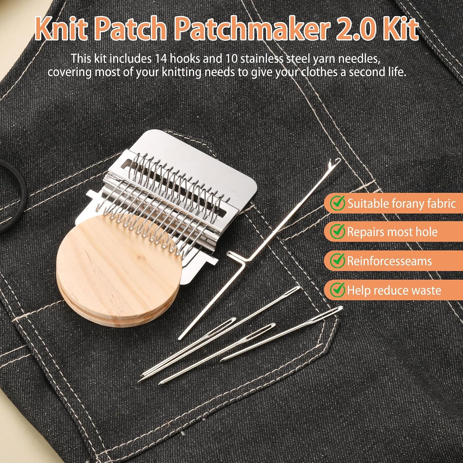 SJKHGU Knit Patch Kit, New Knit Patch 2.0 Kit, Portable Mini Loom Kit for Clothes Mending, Stainless Steel Weaving Tool for Quick Mending of Jeans, Socks & Clothes.