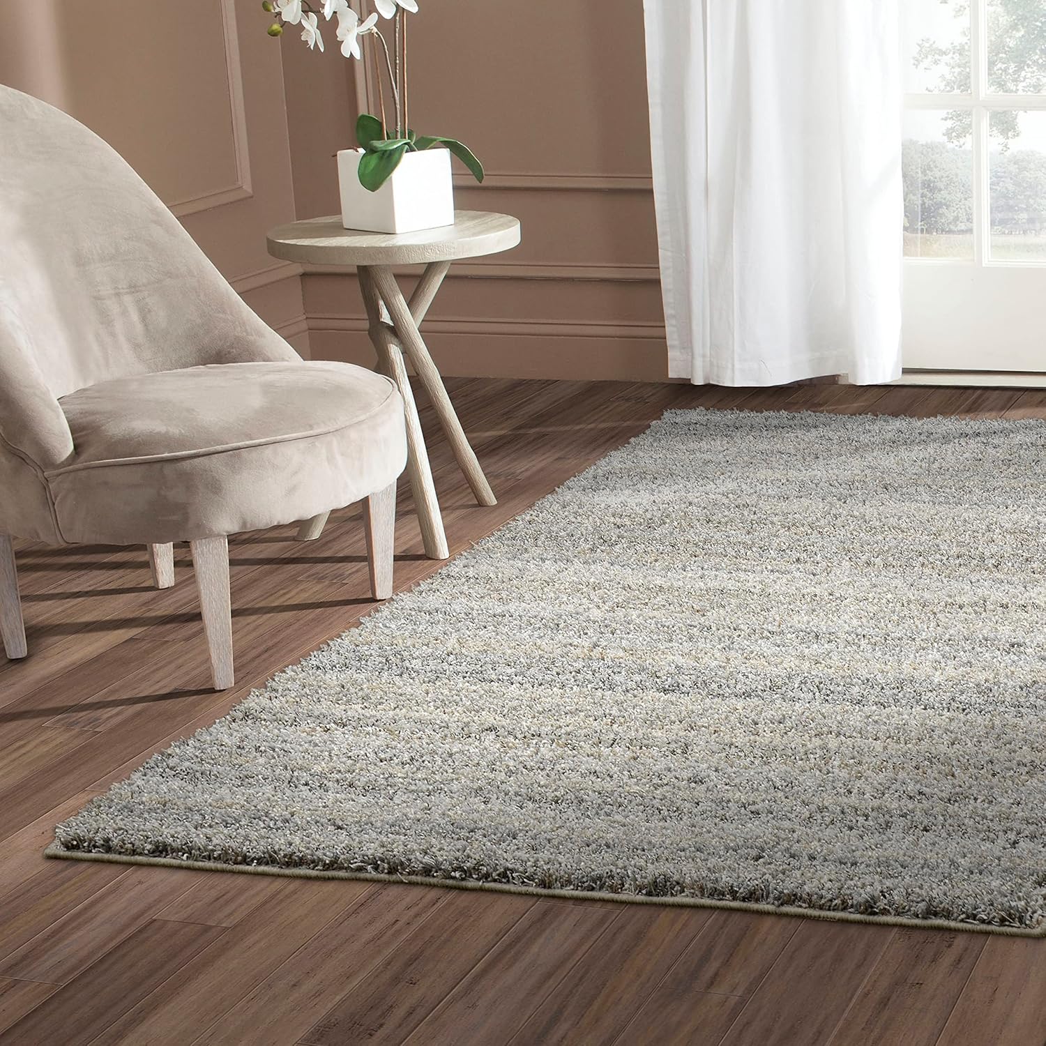 Garland Rug Striped Shag Non-Slip Recycled 6' X 9' Multi-Color Area Rug – Modern, Stain-Resistant, Ideal for Living Rooms & High-Traffic Areas