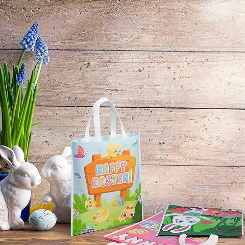 Miniatura 9 de JOYIN 12 bolsas de Pascua de 14.8 x 16.5 pulgadas, bolsa grande de lona de Pascua en tono crema, regalo para manualidades, golosinas, cesta de
