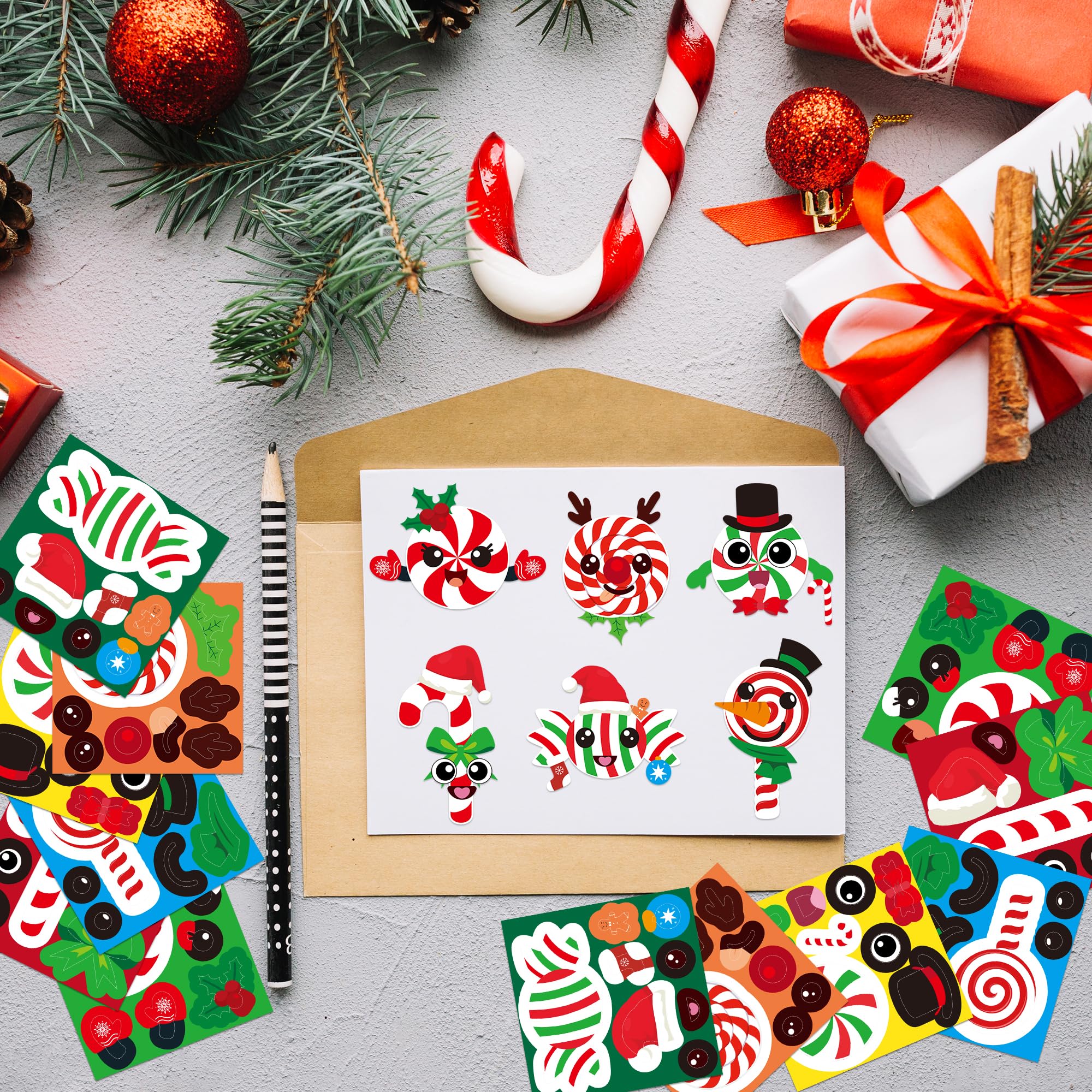 Haooryx 300 rotoli di adesivi per il viso di Natale, per creare il tuo adesivo per il viso di Babbo Natale, pupazzo di neve, mix & match Xmas celebrazioni per bambini