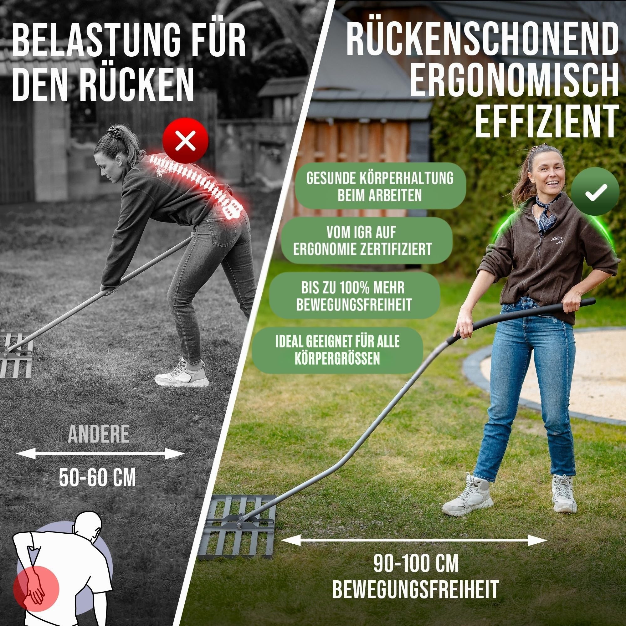 Rasenrakel mit Klicksystem 80x30cm Nivellierrechen für Rasenflächen