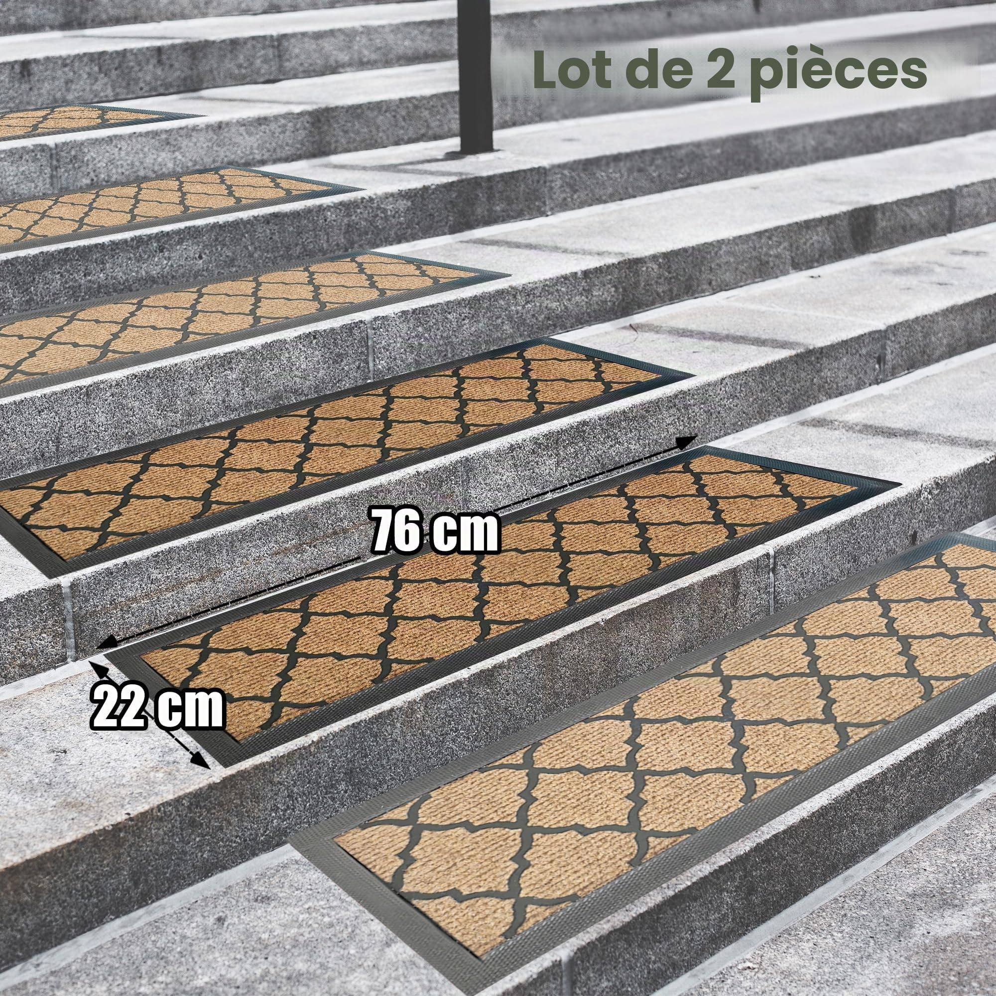 Aucuda Lot de 2 tapis d'escalier d'extérieur en caoutchouc - 76 x 22 cm - Résistants aux intempéries et antidérapants - Isolation thermique - Pour l'extérieur - Tapis d'escalier antidérapants - Jaune