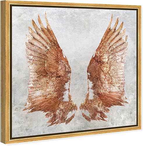 Miniatura 2 de The Oliver Gal Artist Co. Lienzo enmarcado para pared, diseño de alas de oro rosa, decoración del hogar, 16 x 16 pulgadas, rosa, gris
