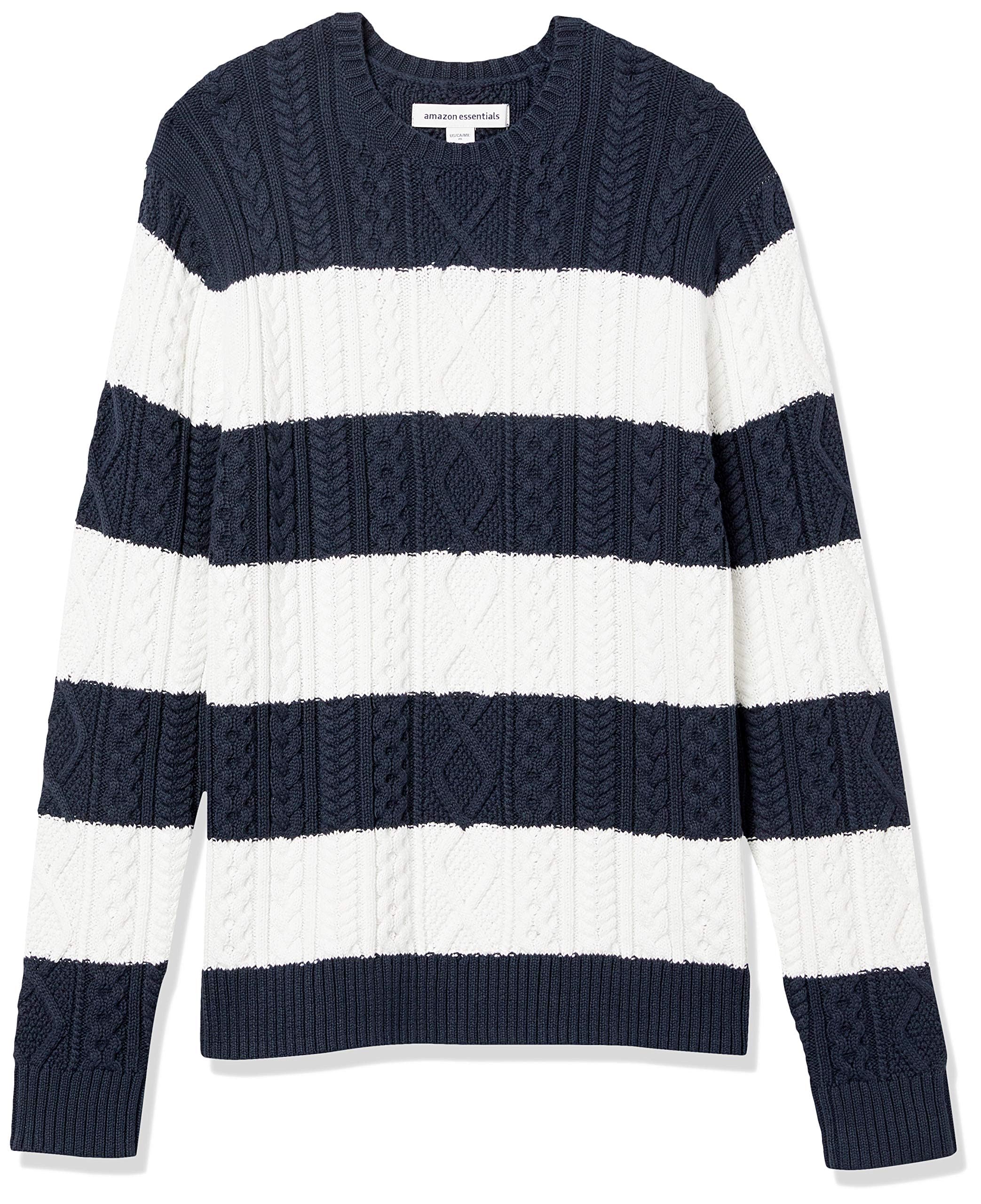Amazon Essentials Herren Pullover mit Langen Ärmeln und Rundhalsausschnitt aus 100% Baumwolle mit Zopfmuster