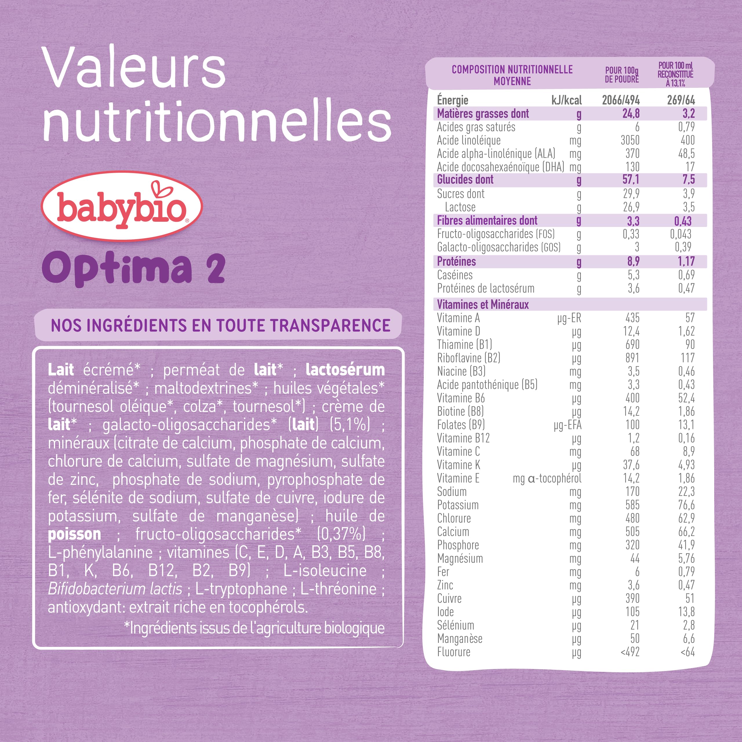 Babybio - Lait Infantile - Optima 2ème Âge avec Fibres - 800g - dès 6 Mois - BIO - Fabriqué en France - Sans Huile de Palme - Lot de 3