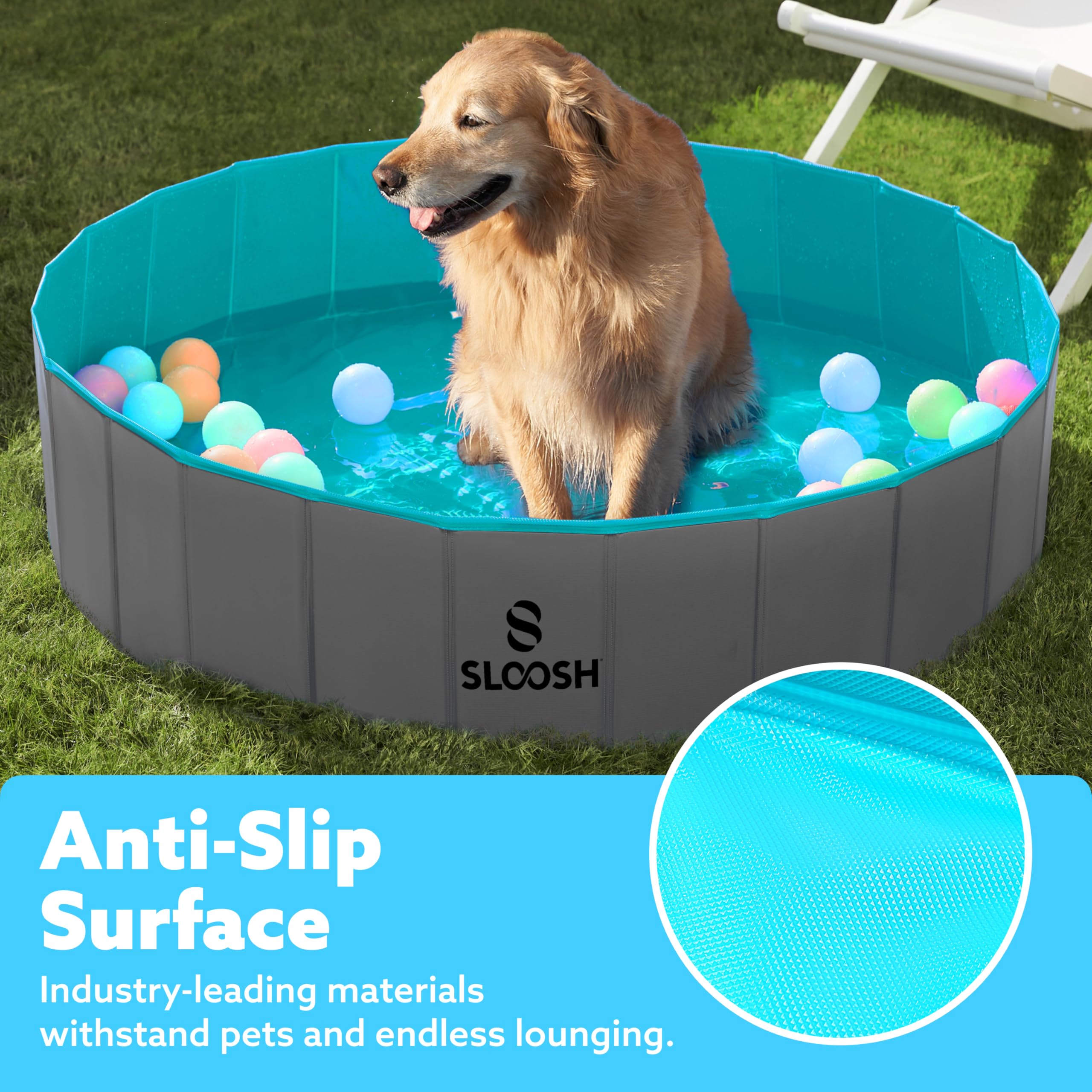 Sloosh Piscina pieghevole per cani, in plastica dura, portatile, antiscivolo, pieghevole, adatta per bambini, per uso interno ed esterno in cortile (121,9 x 30,5 cm, grigio)