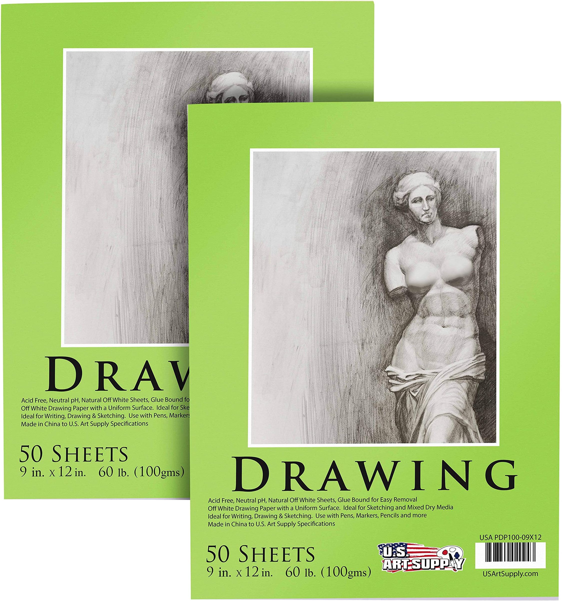 U.S. Art Supply 9 x 12 Premium Drawing Paper Pad, 60 Pound (100gsm), Pad of 50-Sheets, Great for all Mixed Media Uses by US Art Supply
