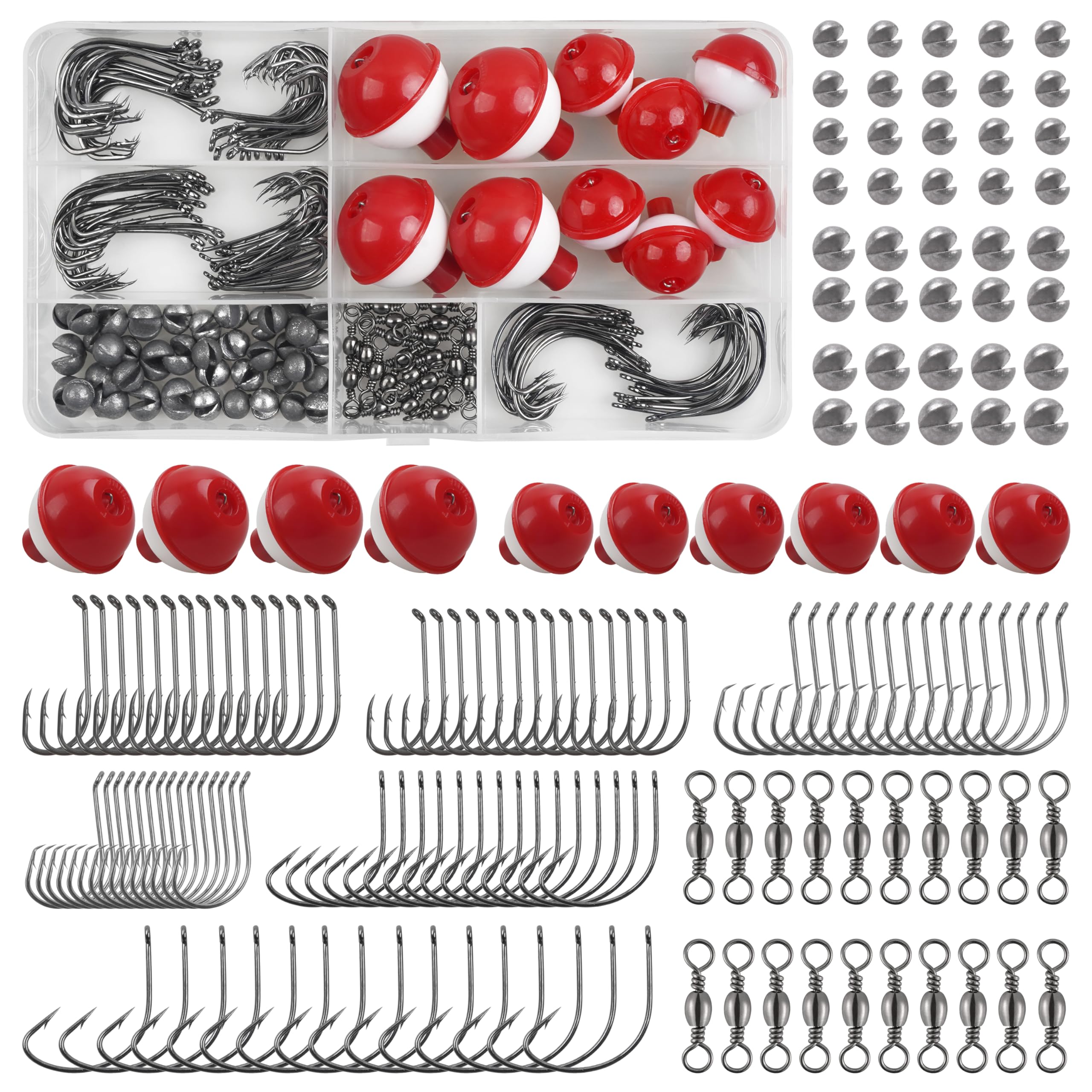 Fishing Tackle Kit Basic Fishing Bobbers Tackle Kit Included Fishing Bobbers Hooks Swivels Fishing Sinkers Weights Starter Kit for Trout Bass Catfish