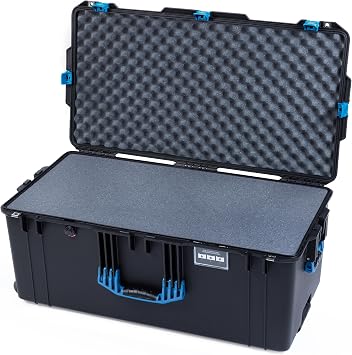 ColorCase Pelican Air 1646 Case Black - Large Size Waterproof Case with Pick & Pluck Foam & Convoluted Lid Foam - Blue Handles & Latches