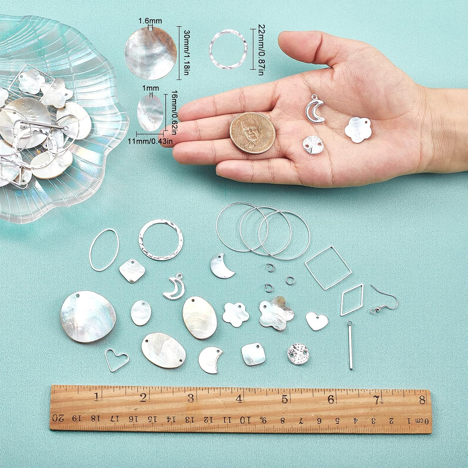 SUNNYCLUE 1 Box DIY 10 Pairs Natural Shell Earrings Making Kit Include Flower Oval Rhombus Shell Charms Pendants & Metal Hollow Links Jewelry Accessory for Women Adult Beginners Craft