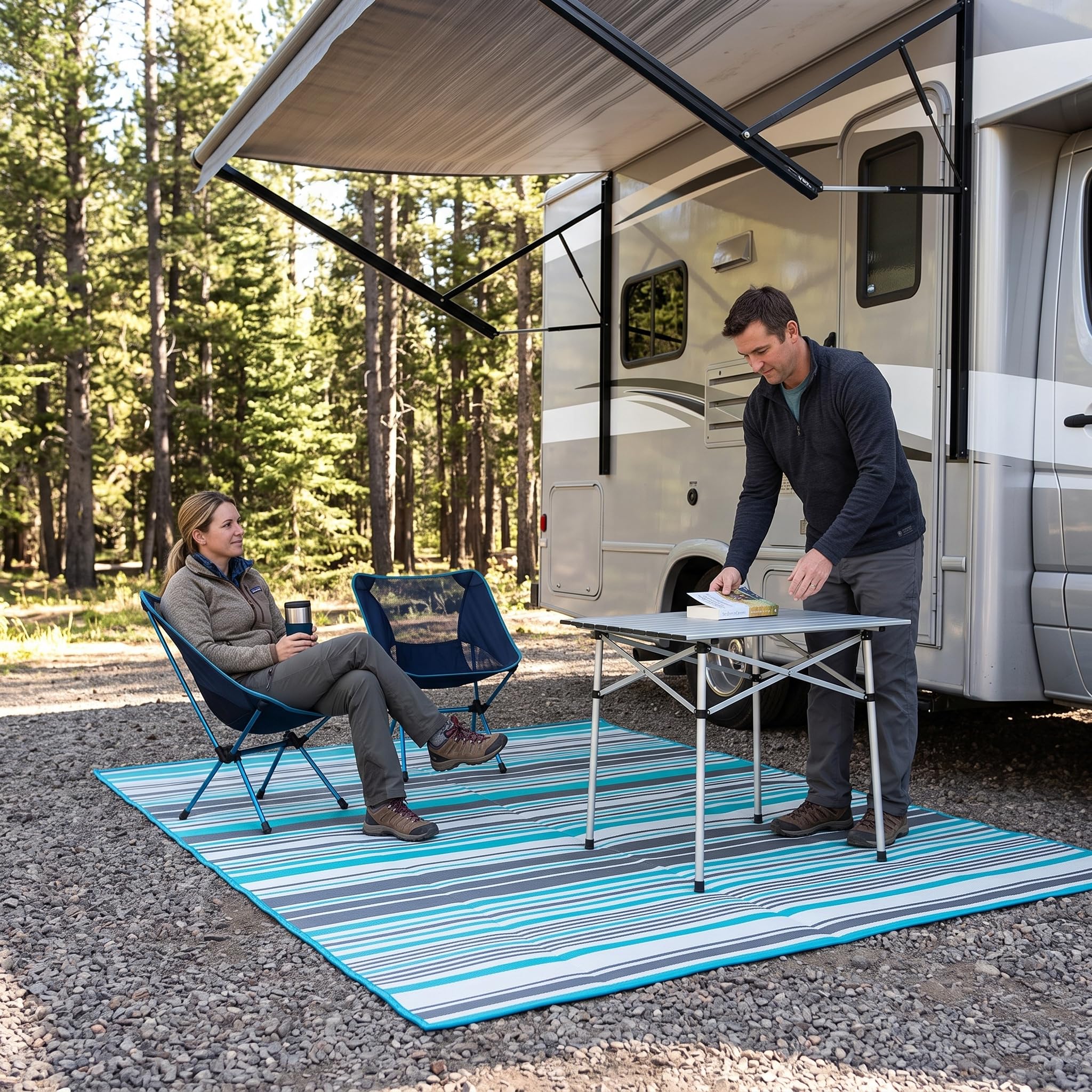 LOVIVER Tapis Extérieur PP Tissé Tapis Moquette de Jardin Nappe de Sol Polypropylène Imperméable et Deux Faces Réversibles Léger et Pliable pour Rangement