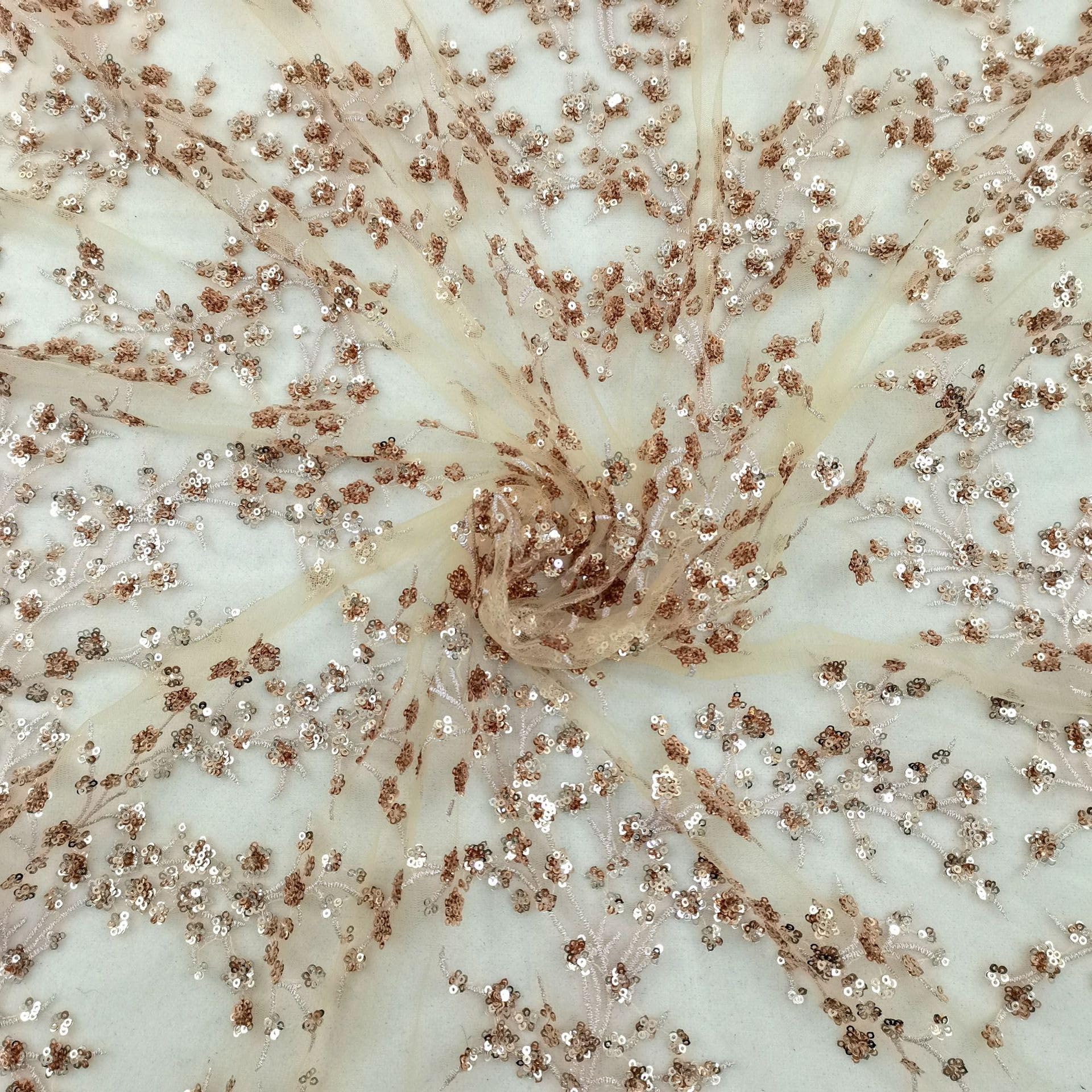 125cm x 3 Yards Soft Tüllstoff mit Pailletten,Basteltüll Glitzerstoff Bestickt Netzstoff Glitzer Tüll aus Polyester,Dekostoff Tüll Stoffe zum Nähen für Hochzeitskleid Tüllrock,Champagnergold
