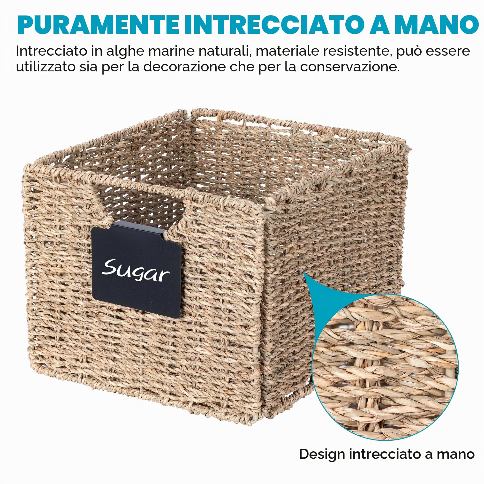 Set di 4 cestini rettangolari per l'erba marina, cestino pieghevole in vimini, per bagno, soggiorno, 26,5 x 24 x 19 cm