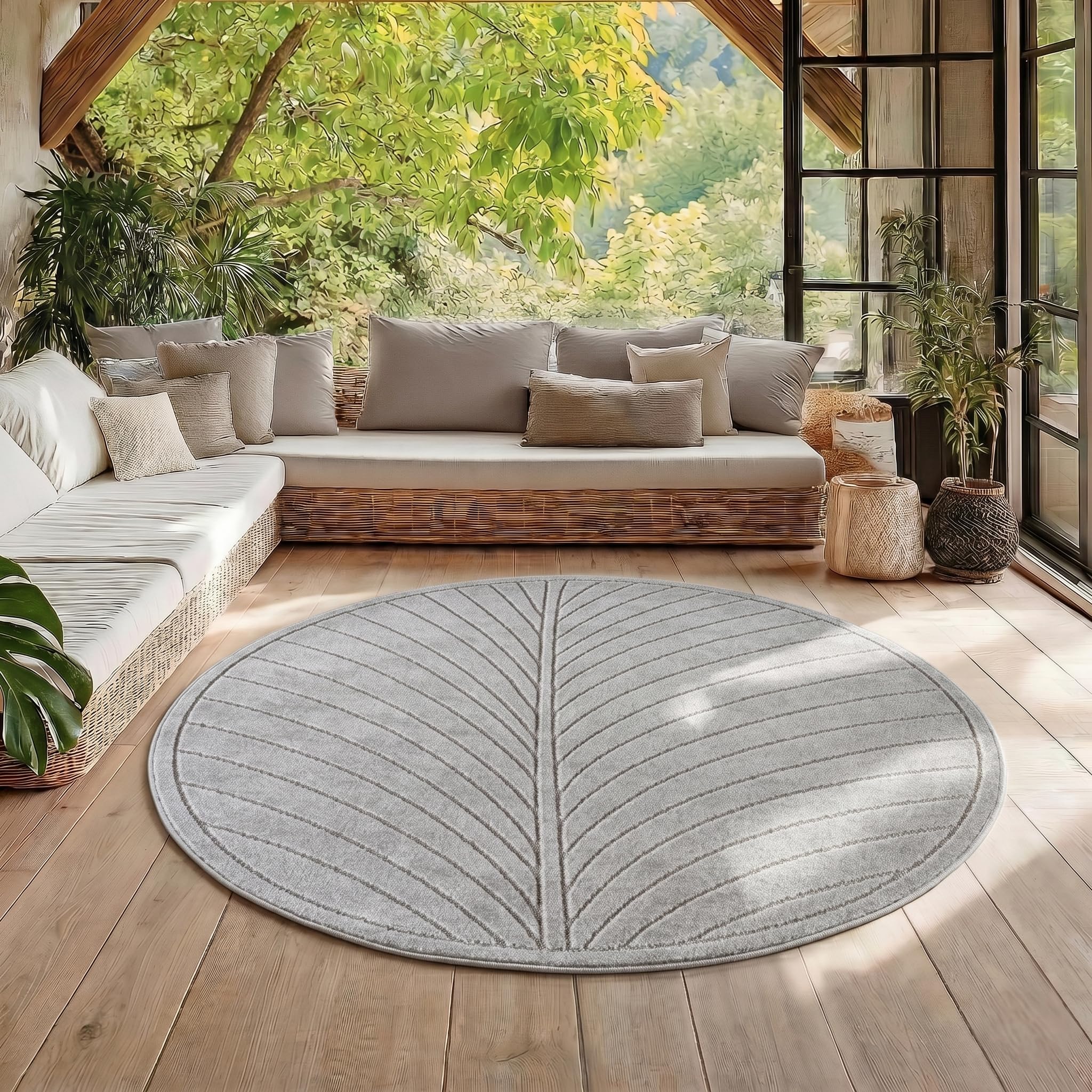HomebyHome Kurzflor Teppich Wohnzimmer Schlafzimmer 3D Hoch-Tief-Effekt, Skandinavisch Boho Motiv, für Outdoor Bereich geeignet Terrassen oder im Balkon