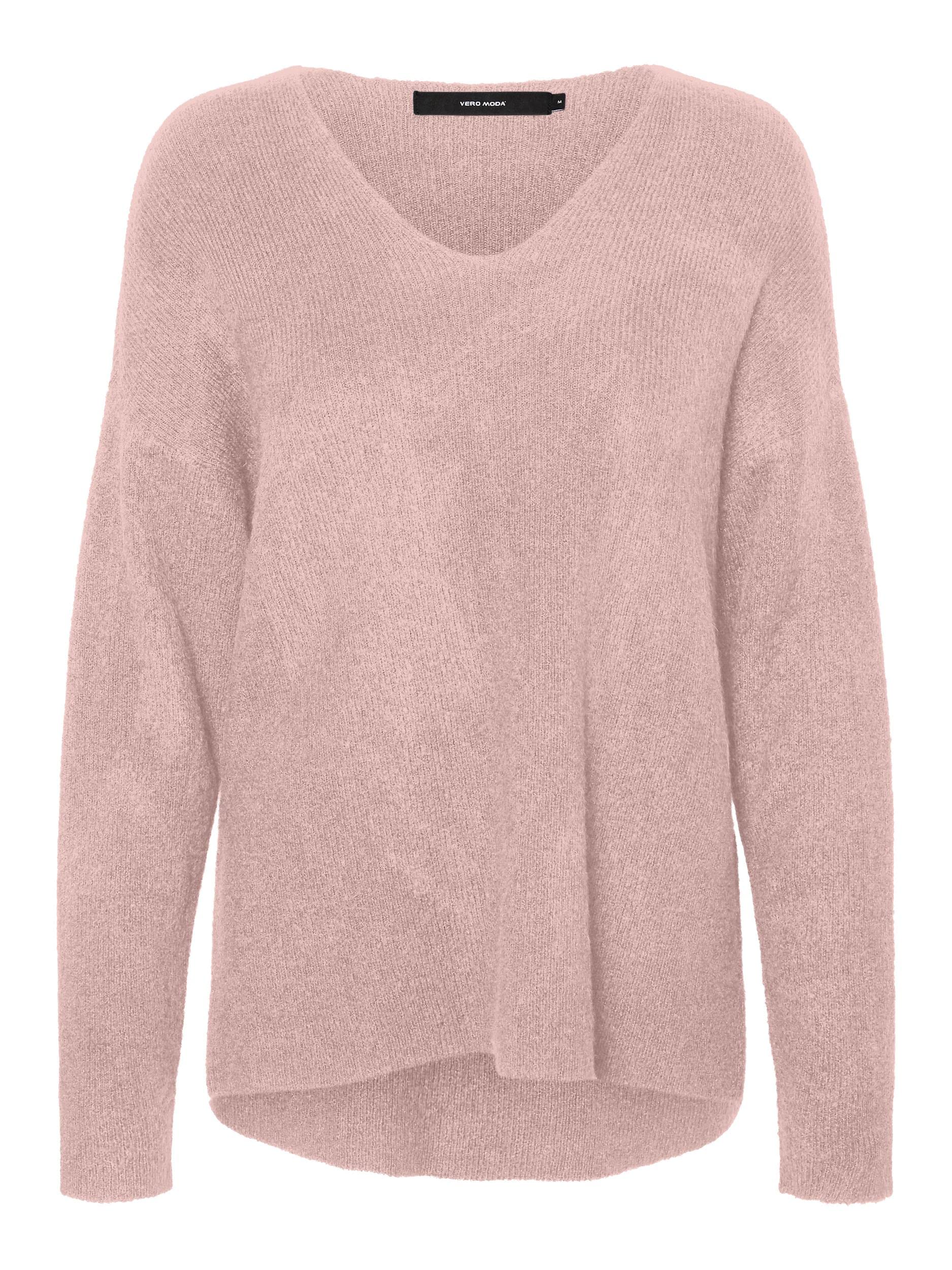VERO MODA Knit V-Neck Sweater Long Sleeve Knitted Jumper VMCREWLEFILE, Colours:Pink, Size:XL