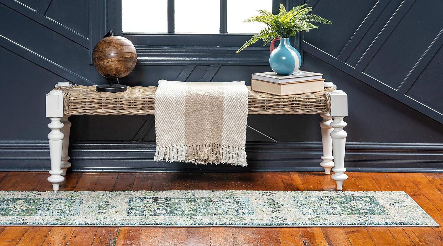 Unique Loom Monterey Collection Vintage Bohemian Inspired with Bright Colorful Tribal Design Area Rug, 2' 0" x 6' 7", Green/Beige