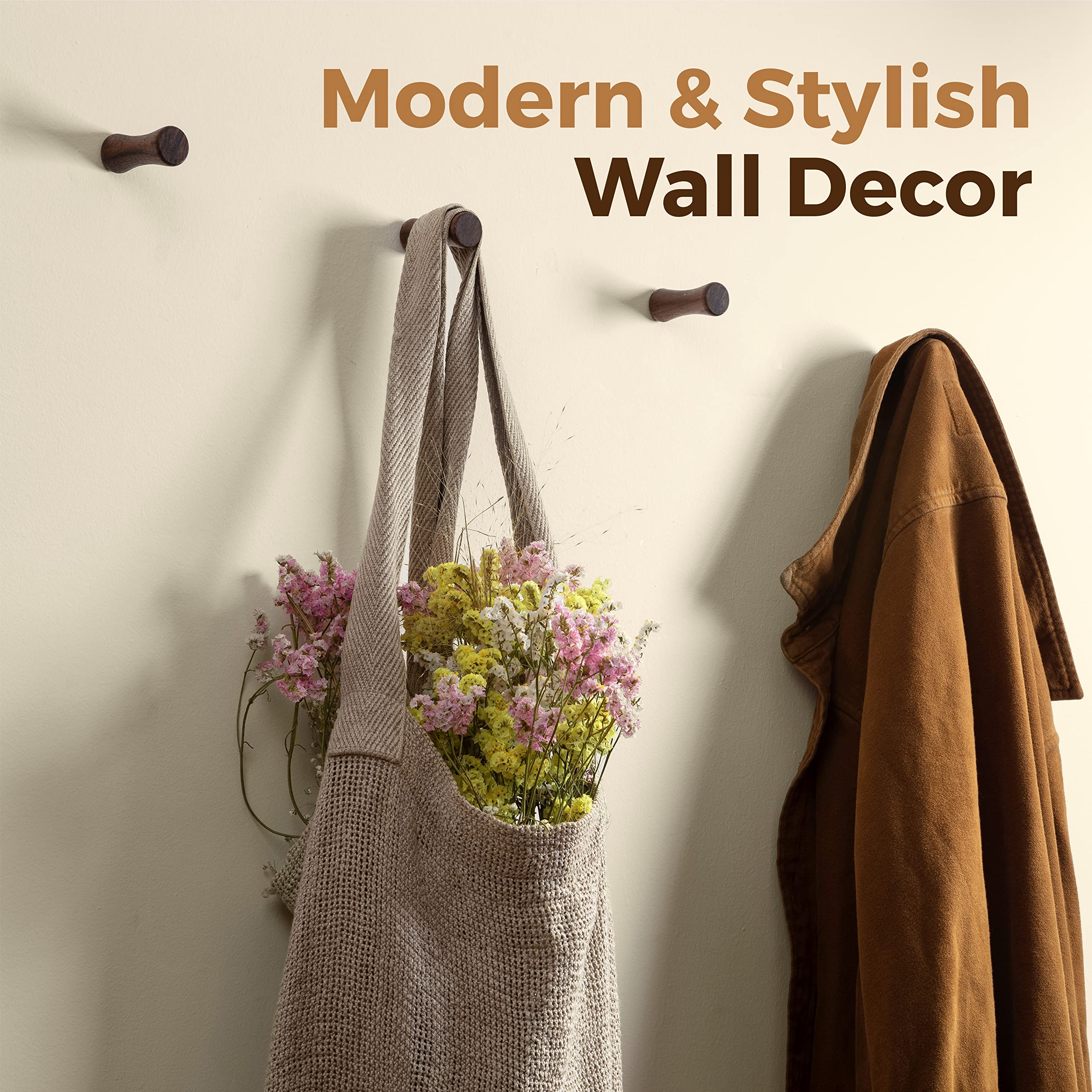 Wood Wall Hooks - 4Pack Wooden Wall Hooks for Hats - Wooden Hooks Wall Mounted - Wall Coat Hooks for Hanging Coats - Sturdy Coats Wall Hooks pegs - Small Decorative Wall Hooks - Wood Hooks for Wall.