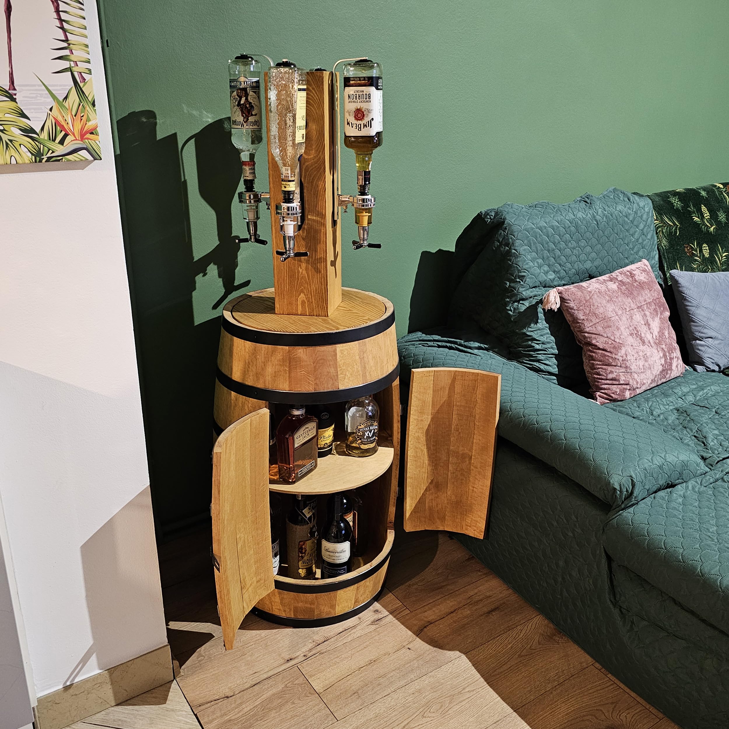 CREATIVE COOPER Supporto Per Alcol In Legno Di Pino – 57x38 Cm, Con 4 Beccucci, Colore Rovere, Per Bottiglie 0,7-1L