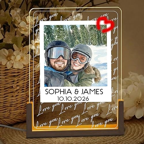 FAMITRENDZ Luz LED personalizada con regalos de fotos para parejas, marco de fotos de retrato de pareja, regalos de aniversario para marido y