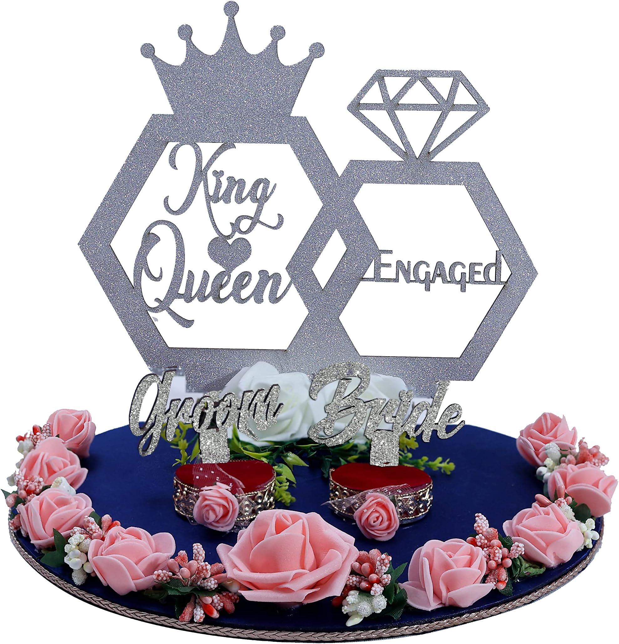 THE BRIDE MADE Wood Engagement Ring Platter 2 Ring Box Name King Queen Decorative Trays Wedding Ceremony Thali Gift Bride Groom Silver