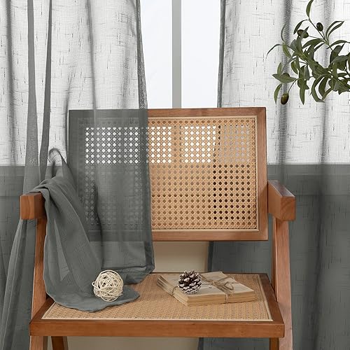 Miniatura 5 de BGment Juego de 2 paneles de cortinas traslúcidas de lino para sala de estar, cortinas semitransparentes de 63 pulgadas de largo para dormitorio,