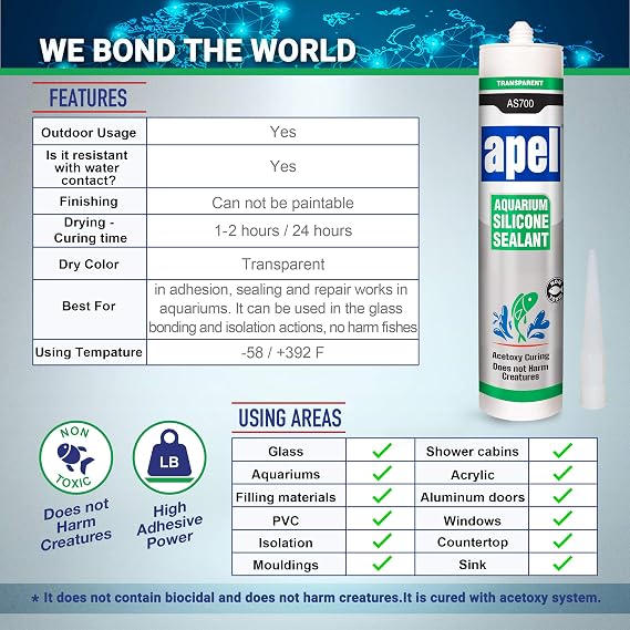 Aquarium 100% Silicone Sealant (10.4 fl oz) Safe for Fish (1 Pack)
