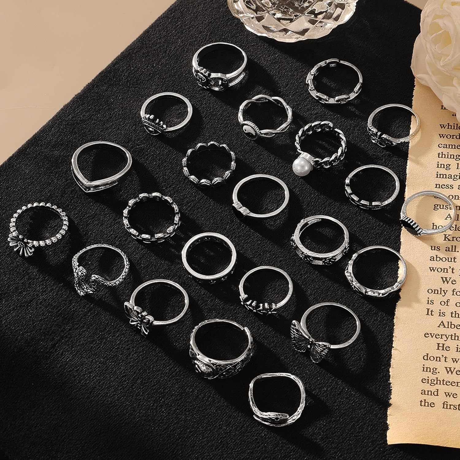 7 PCS Silver Stackable Rings Set for Women Vintage Antique Silver Rings for Women Imitation Turquoise Boho Rings Set Fashion Jewelry Gifts - Image 6