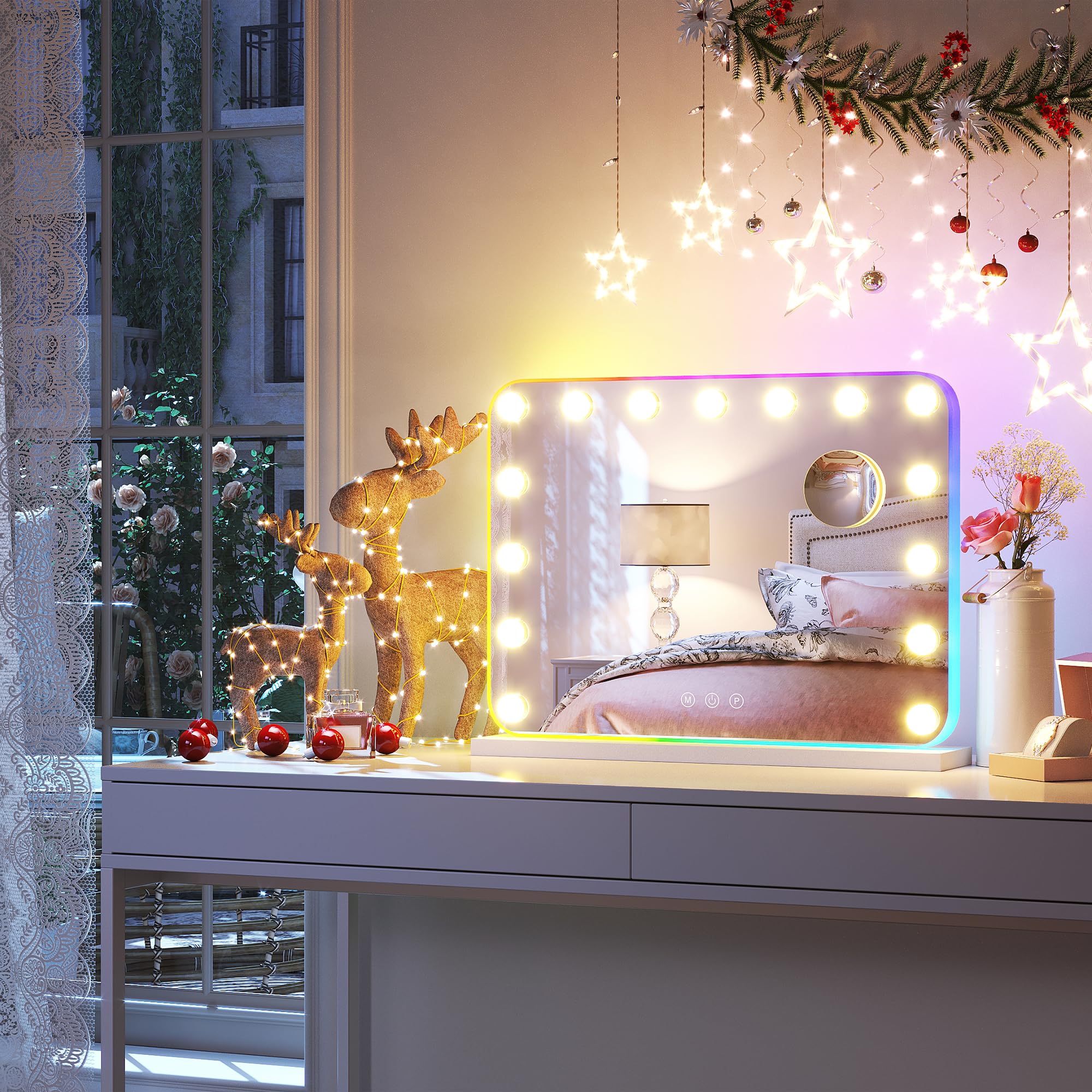 Specchio Trucco LED SONNI Hollywood - 58x46 Cm, 15 Luci, 3 Temperature Colore, Touch - Foto 9