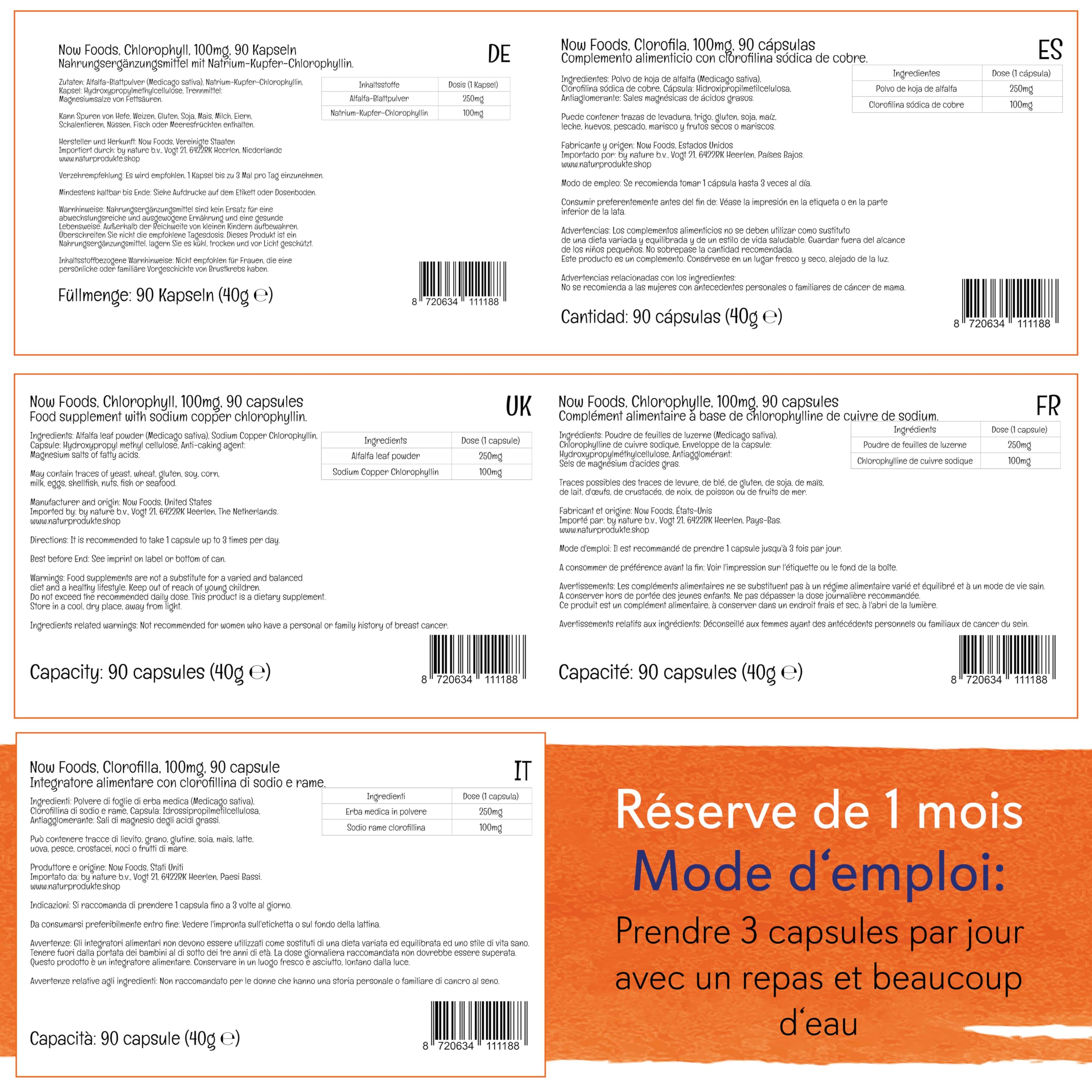 Now Foods, Chlorophylle, 100mg, 90 Capsules végétaliennes, Testé en Laboratoire, Végétal, Minéraux, Sans Gluten, Sans Soja, Végétarien