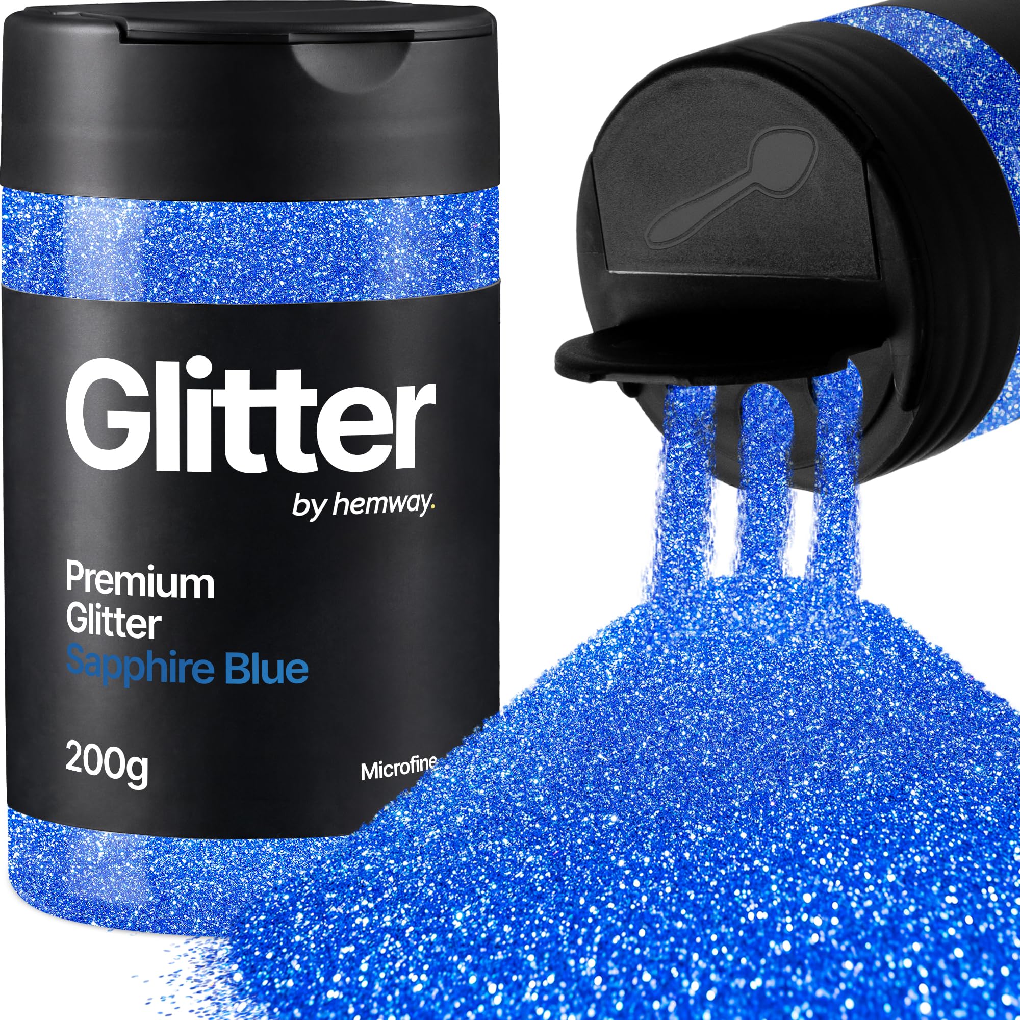 Hemway Sapphire Blue Glitter Shaker, 200g Microfine Glitter for Crafts Metallic Flake Sequins for Resin & Epoxy Crafts for Decorating, Halloween, Christmas, Nail, Face, Art