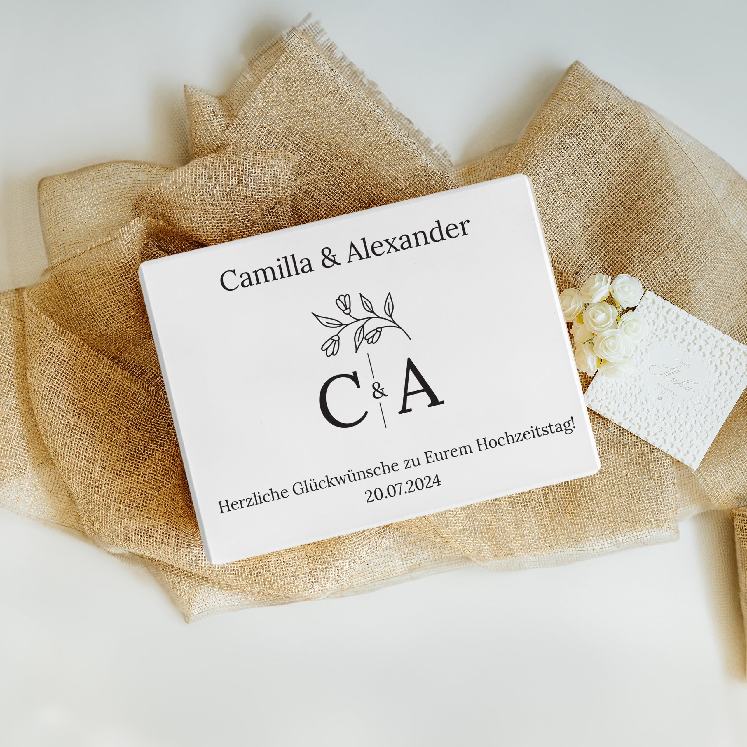Creative Deco Weiße Hochzeitsgeschenke Personalisiert für Brautpaar | Geschenk zur Hochzeit | Erinnerungsbox Hochzeit JGA | Geschenkkiste | Holzkiste | Hochzeitsgeschenk Personalisierte Farbdruck