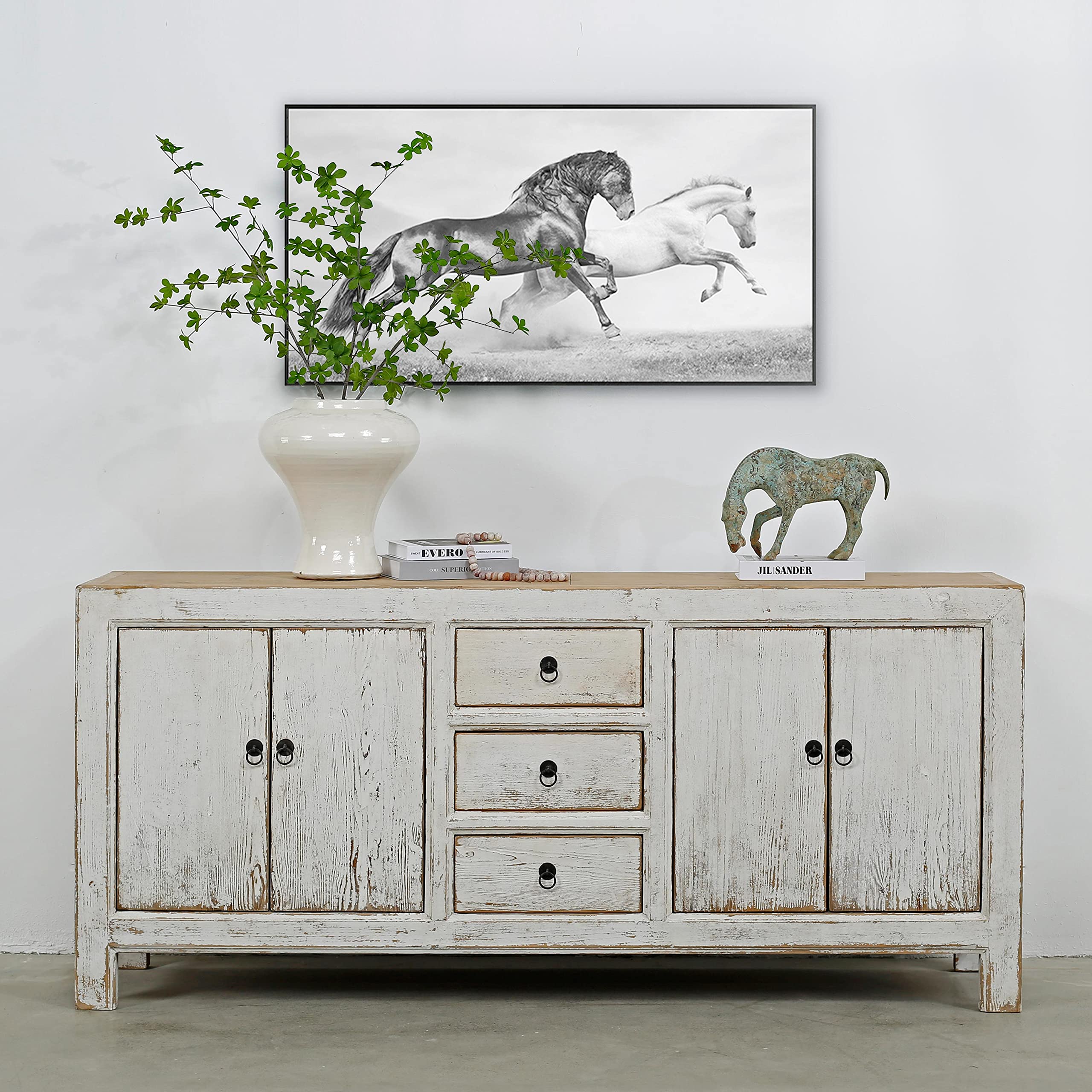 Artissance 78.7 in. Wide Antique Whitewash Reclaimed Wood Shandong 3 Drawers and 4 Doors Buffet