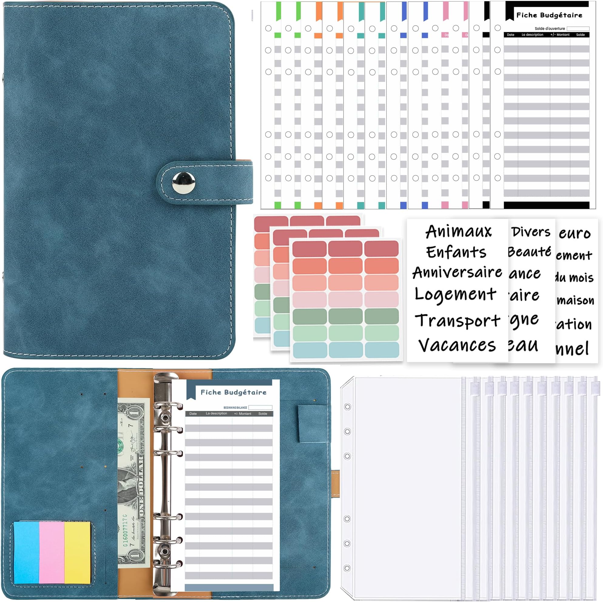Classeur Budget Francais A6, Classeur Budget Avec Enveloppe Budget à Fermeture Éclair, Budget