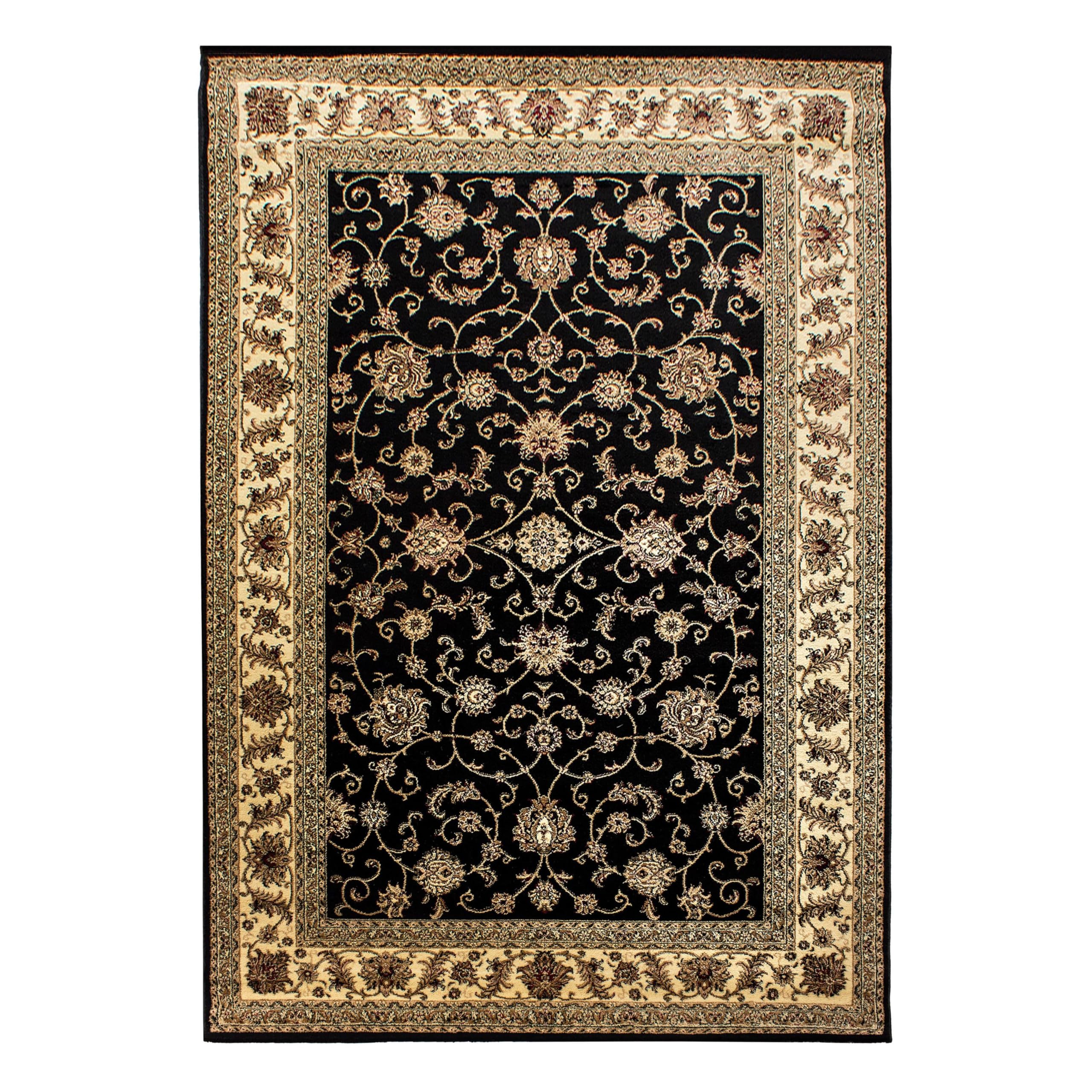 HomebyHome Orient Teppich 120x170 cm Schwarz, Kurzflor im Vintage Look, Pflegeleichtes Wohnaccessoire mit klassischem Muster für Schlaf- oder Wohnzimmer