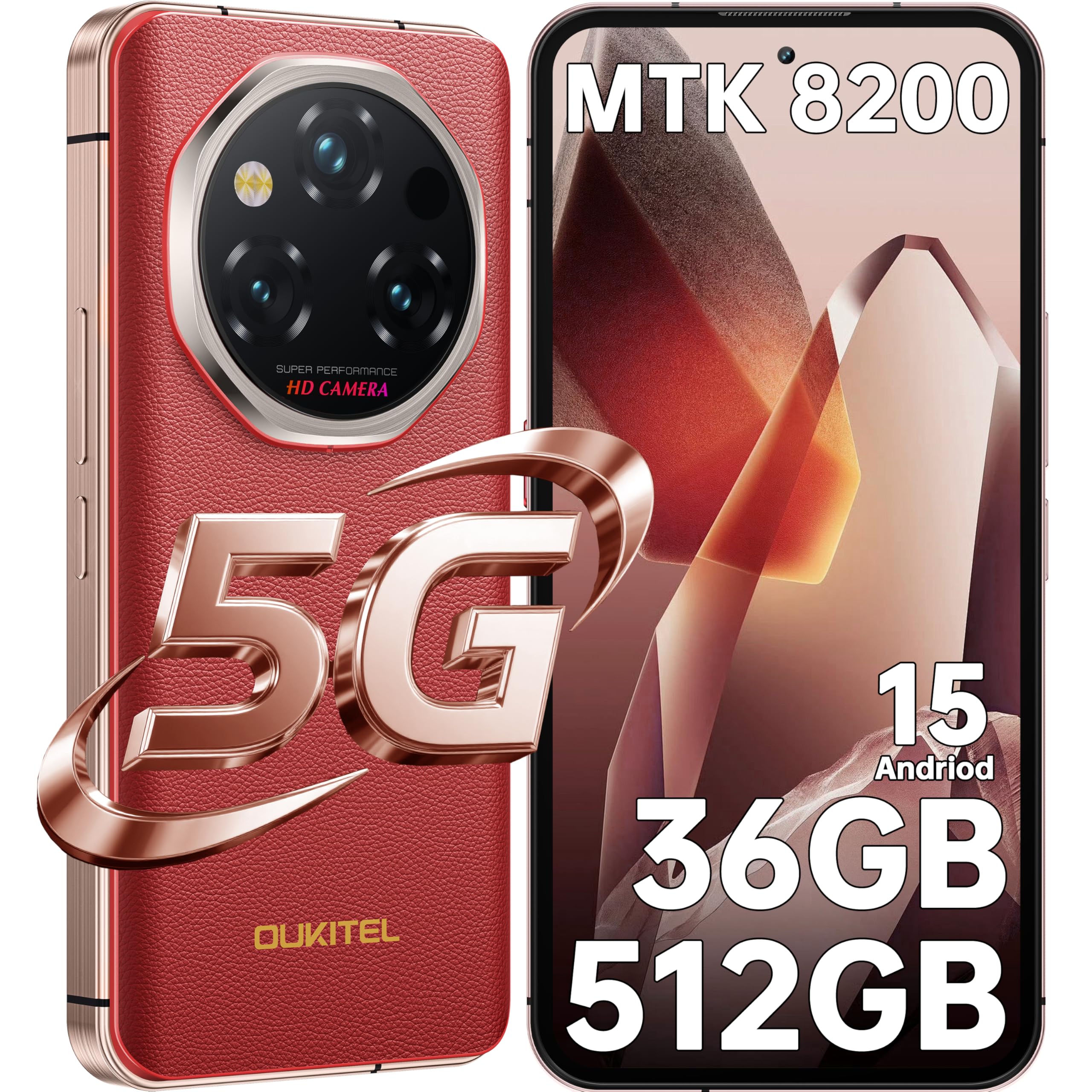 OUKITEL WP210 Rugged Smartphone 5G Andriod 15-6.7" FHD+ AMOLED, 36GB+512GB Telefono Indistruttibile, 108MP+32MP Fotocamera, 8800mAh/45W, 120Hz/ Impronta Digitale/Face ID/Dual SIM/NFC/GPS - Rosso