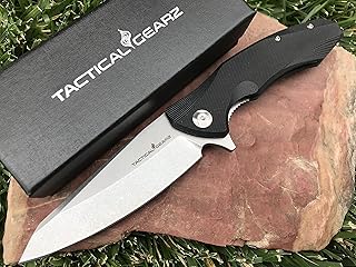 TACTICAL GEARZ Pocket Knife for EDC! G10 Handle! D2 Steel Stonewashed Blade! Includes Sheath! (Zeta)