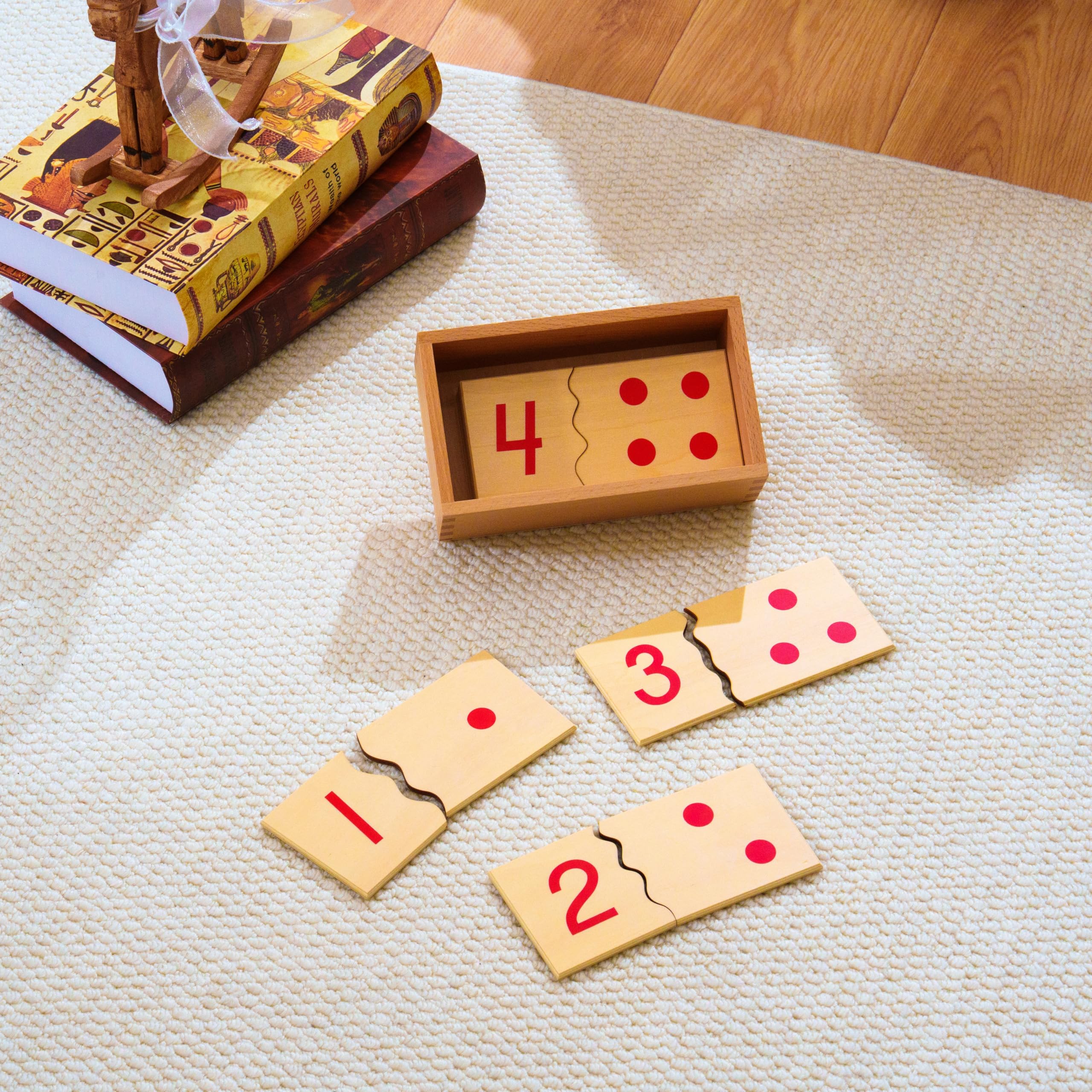 Premium Montessori Zahlen-Mengen-Zuordnungspuzzle 1-10, Massives Buchenholz Zahlen Mengen Plättchen für Kinder 3-6, Ziffern Punkte Zählbretter, Mathe-Manipulativ, Homeschool Klassenzimmer