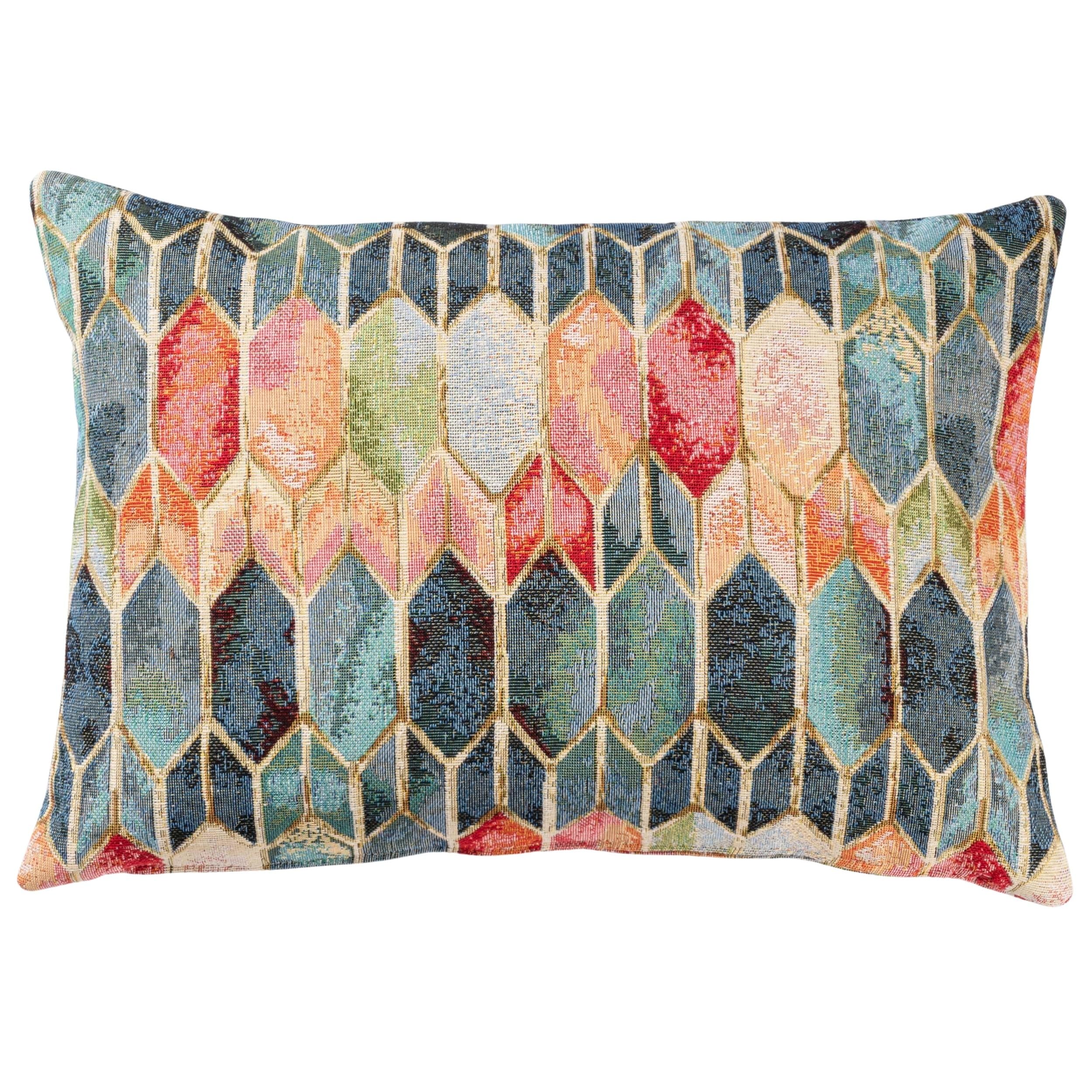 Linen Loft Muti Vintage Venice Stained Glass Style Tapestry Boudoir Cushion. Geometric Renaissance Design With Gold Detailing. 17X12 Rectangle Cover