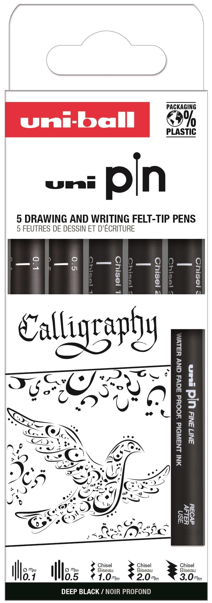 Uni-ball Fineliner Uni Pin Kalligrafie/Età5 (Schwarz, 5 Stück)
