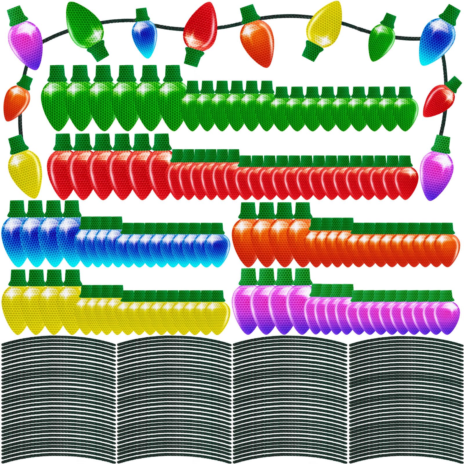 240PCS Christmas Car Refrigerator Decorations - 115 Reflective Bulb Light Shaped Magnets 125 Magnetic Wires Ornaments Set Xmas Holiday Cute Decor