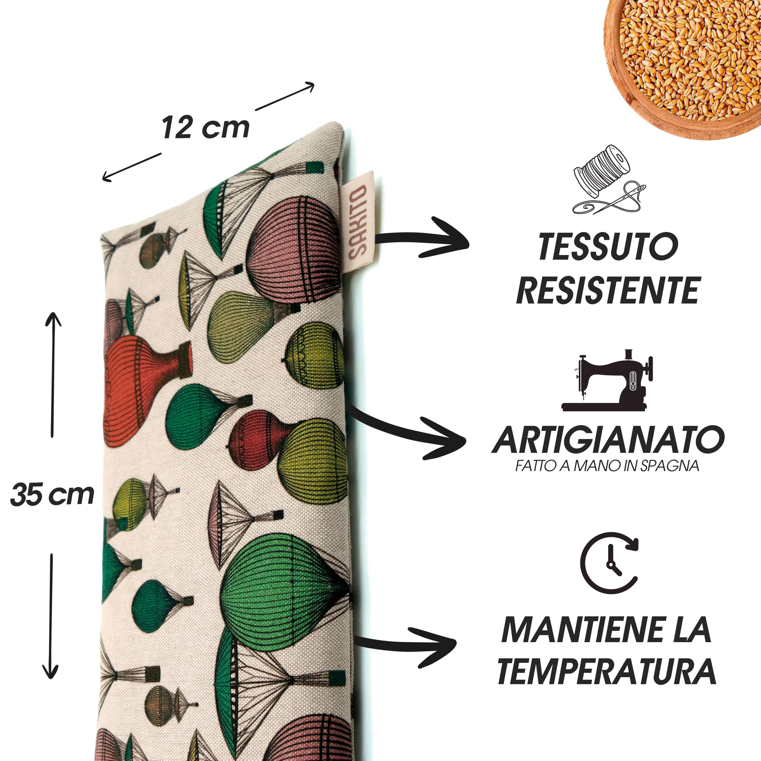 Cuscino Riscaldabile Inodore (35x12 cm) - Termico Microonde - Borsa Termica Con Semini Riscaldanti - Scaldino Con Semi di Grano Non Profumato
