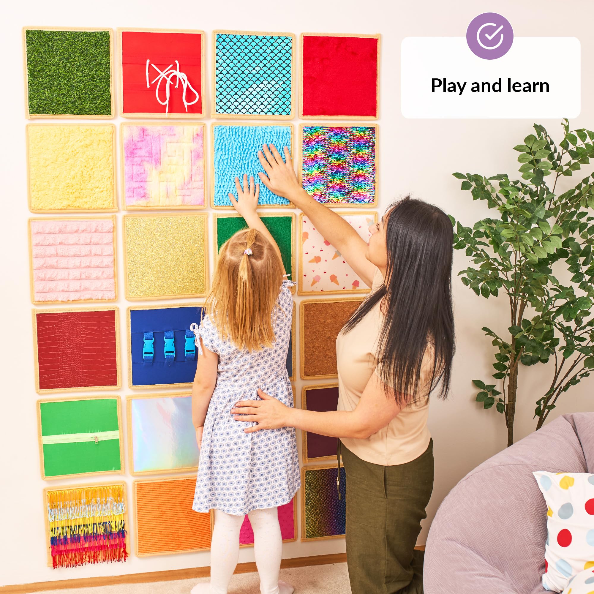 24 Pannello Sensoriale per Bambini | Piastrelle Sensoriali Testurizzate | Parete Sensoriale per Gioco e Apprendimento | Tappetini Sensoriali per Bambini e Aule | Pannelli Interattivi con Texture
