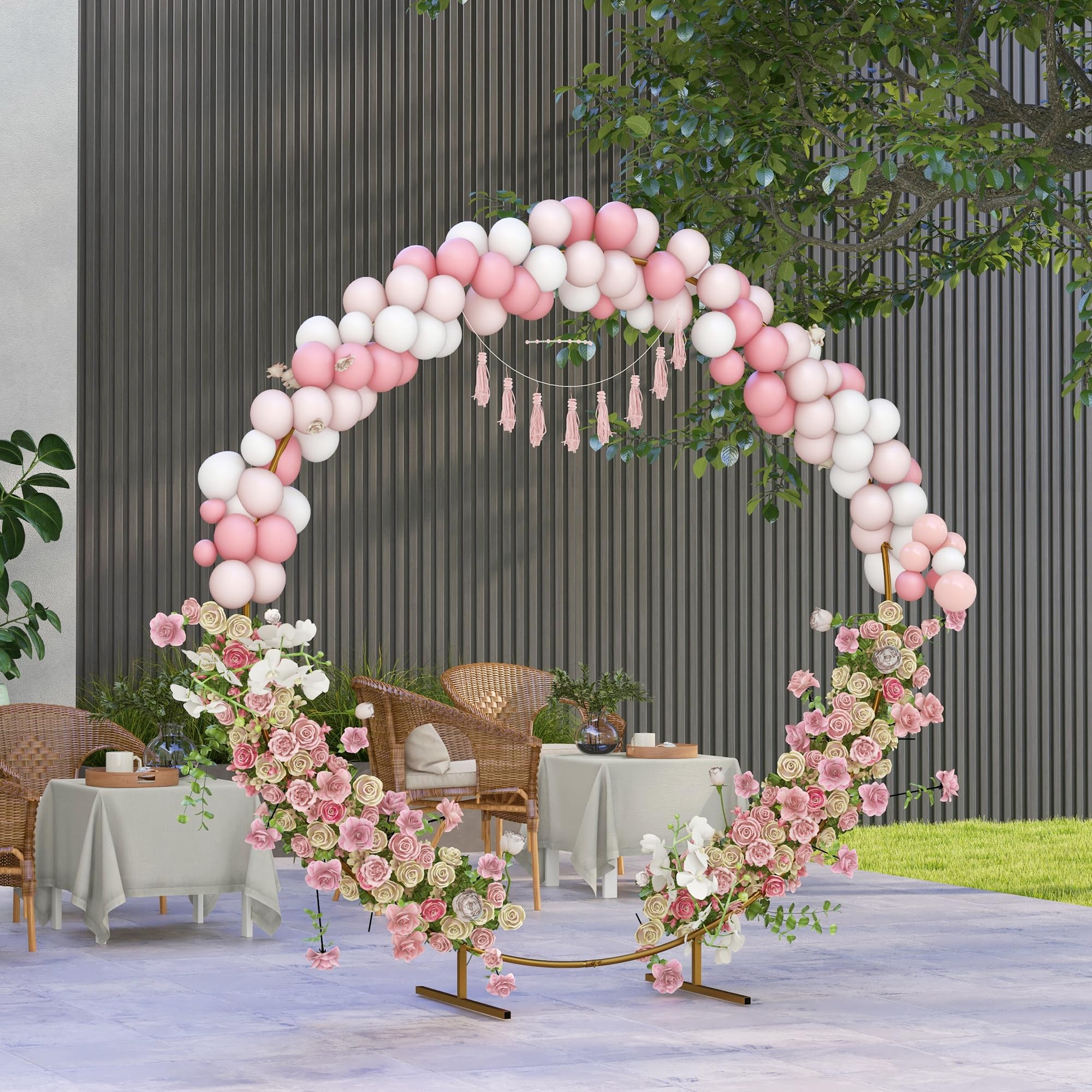 Outsunny Kit d'Arche Ballon Rond Arche de Jardin Rosiers Acier Doré 2,24 m | Décoration, pour Plantes Grimpantes, Mariage Anniversaire Cérémonie Banquet